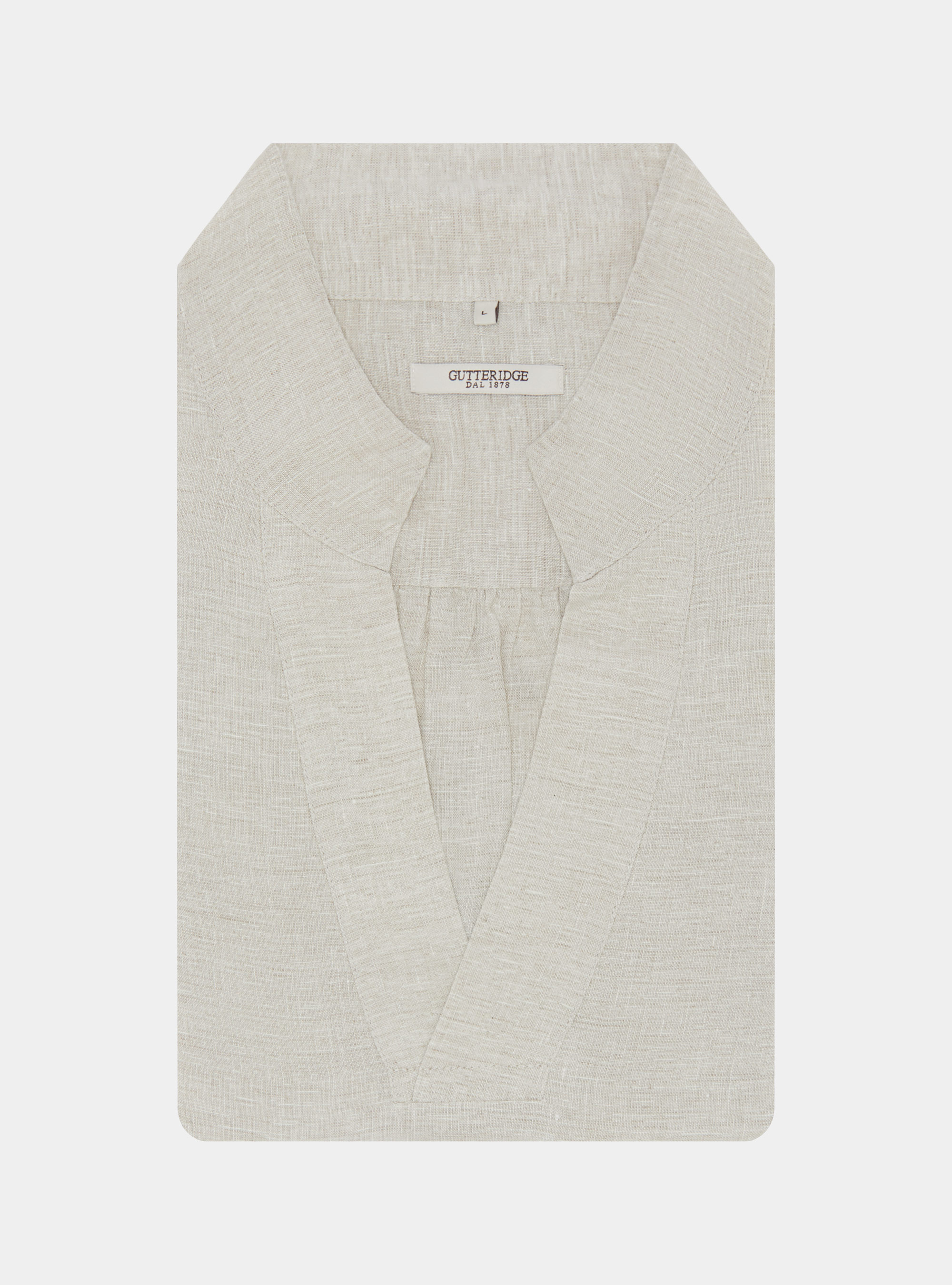 Camicia coreana in puro lino, ECRU MELANGE 0562C