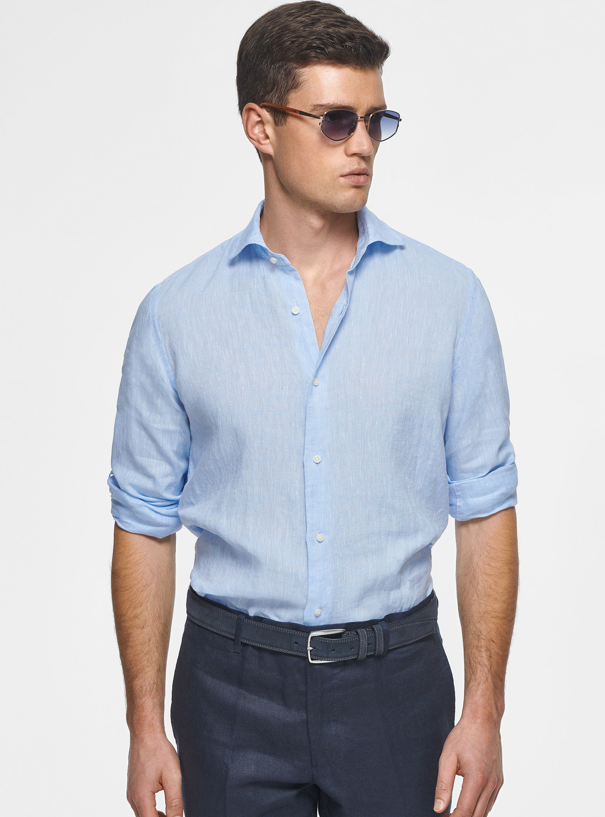Camicia in puro lino, AZZURRO