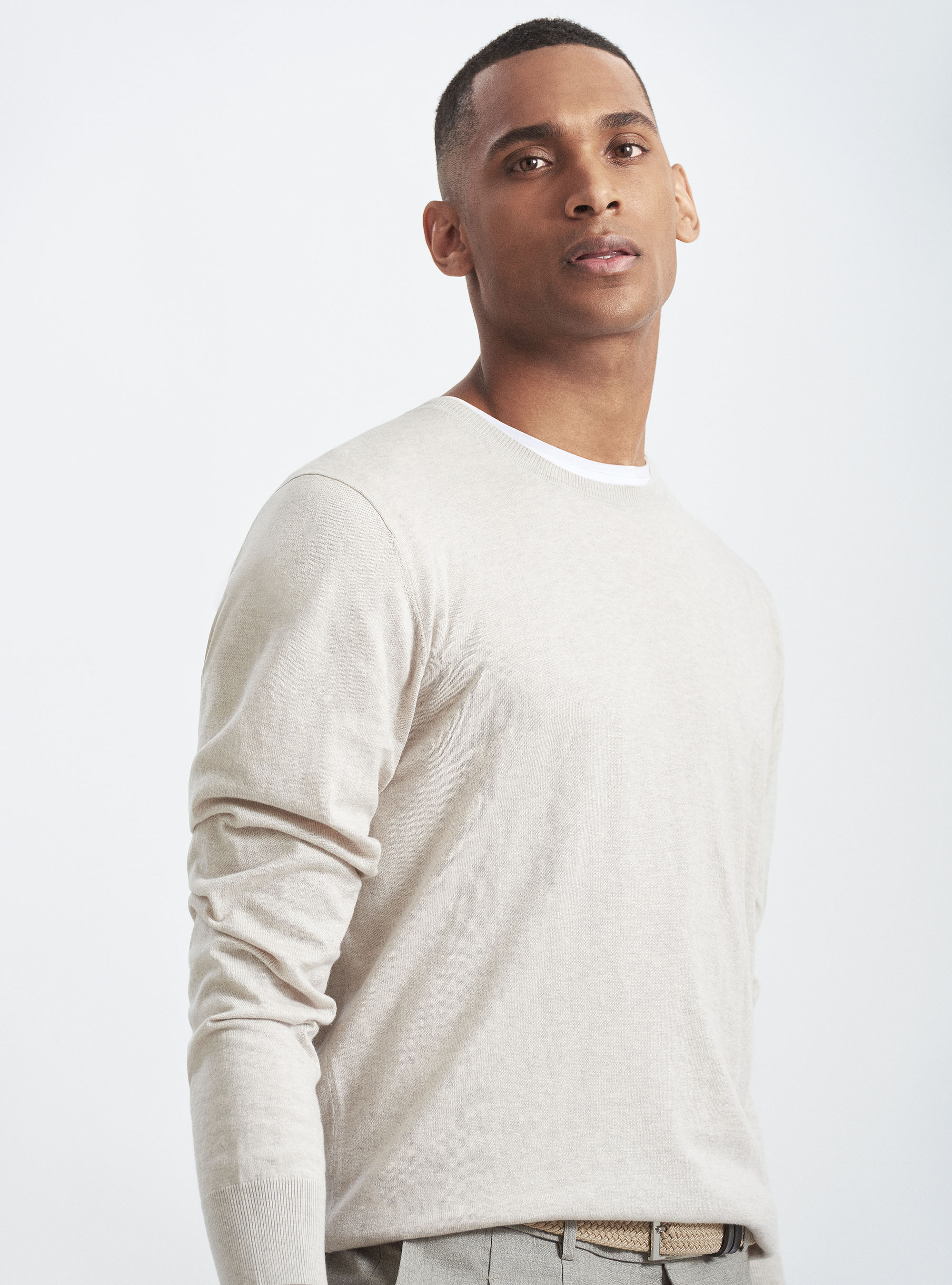 Maglia girocollo in cotone seta e cashmere, GRIGIO CHIARO MELANGE