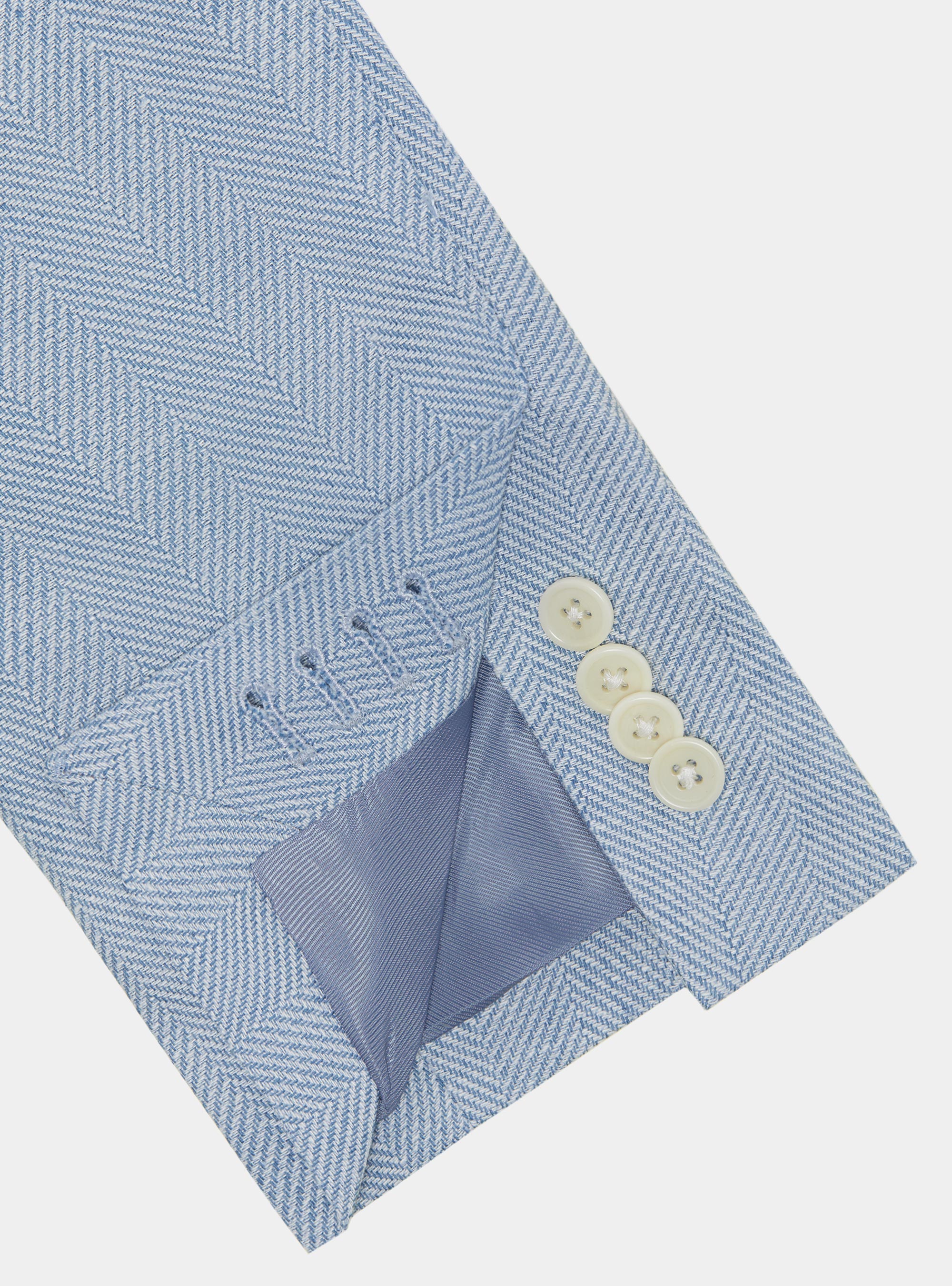 Giacca spigata in lino e cotone, AZZURRO