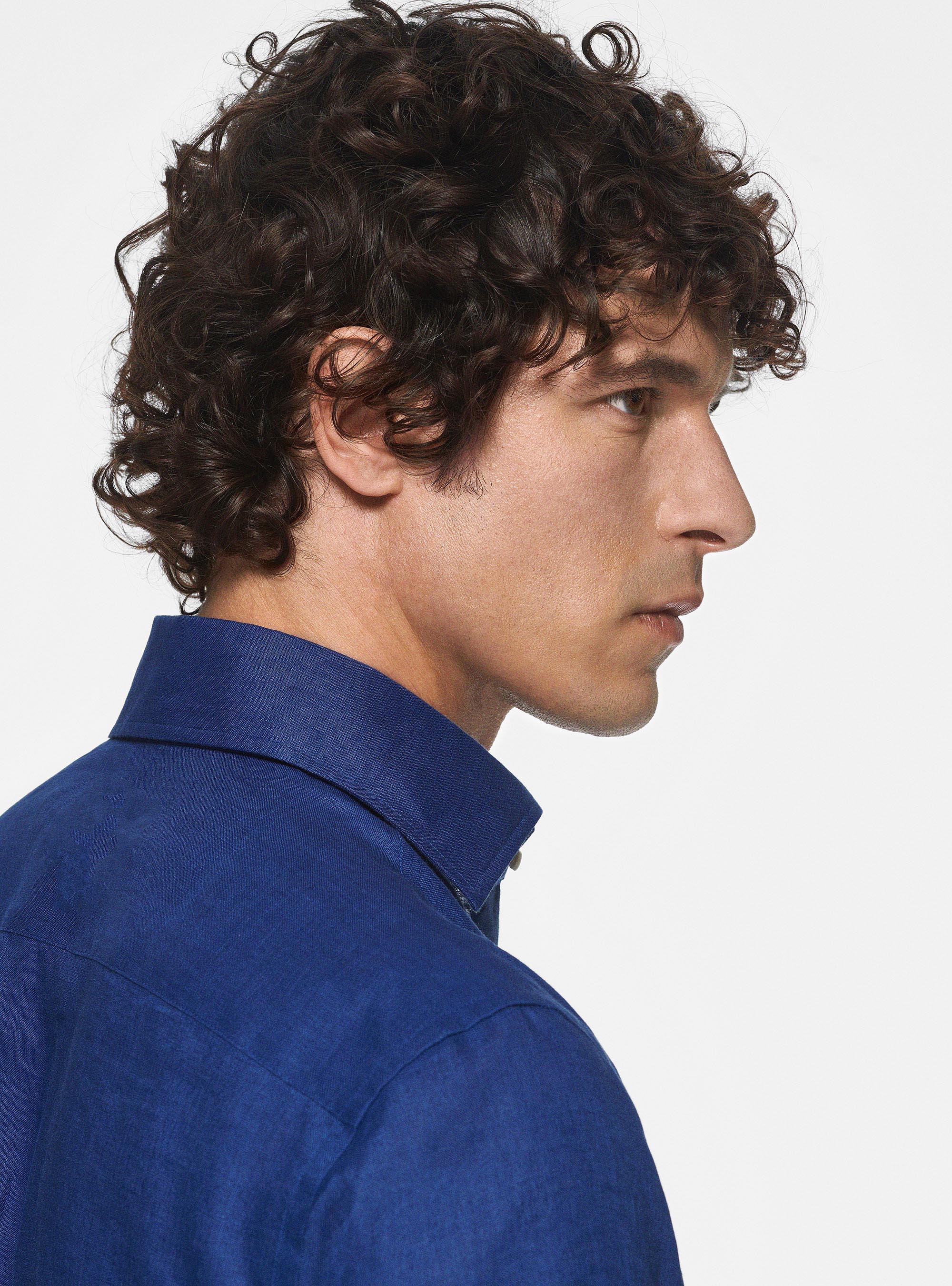 Italian collar shirt in pure linen, BLUE