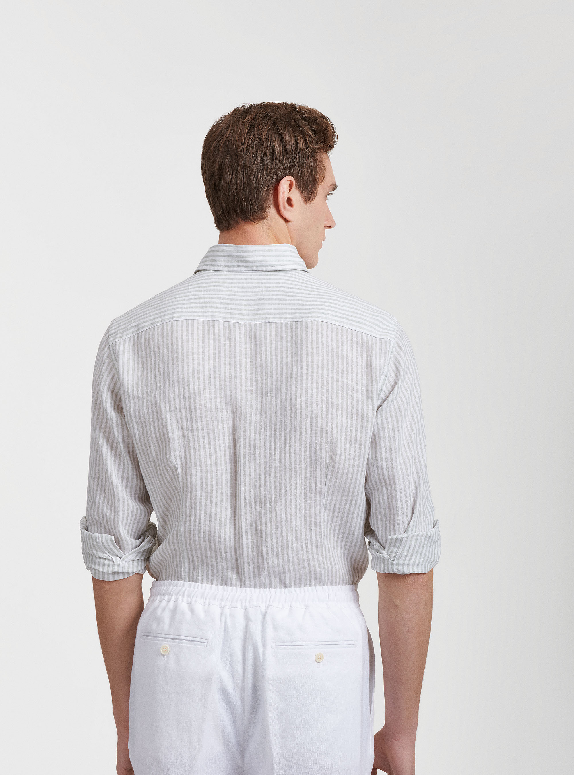 Chemise &agrave; col semi-fran&ccedil;ais, lin pur ray&eacute;, SALVIA 0602C