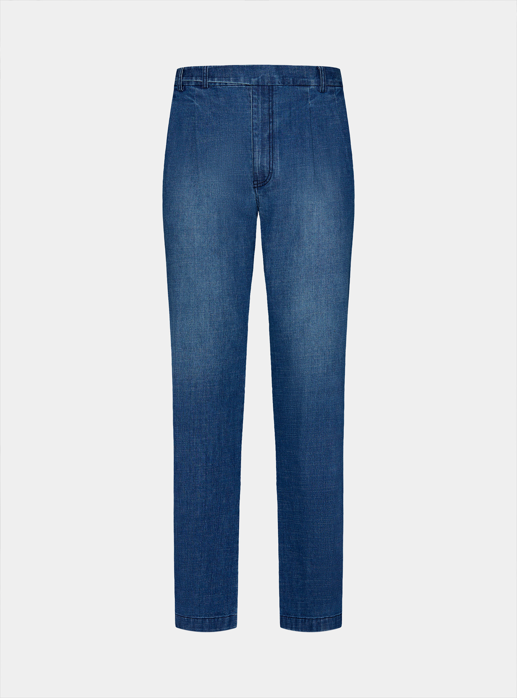Loose-fit trousers with pleats in chambray cotton, BLUE