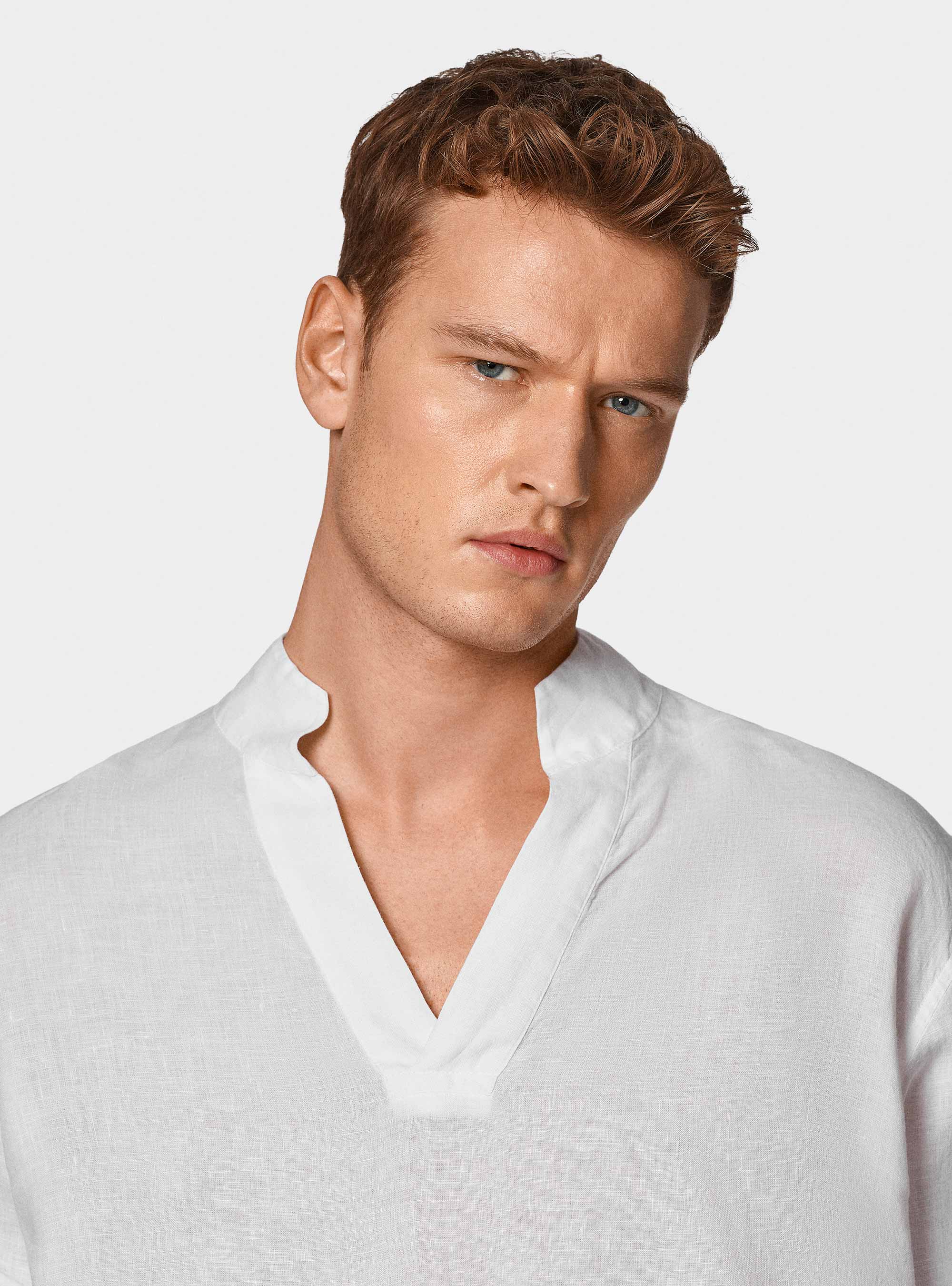 Chemise cor&eacute;enne en pur lin, BLANC