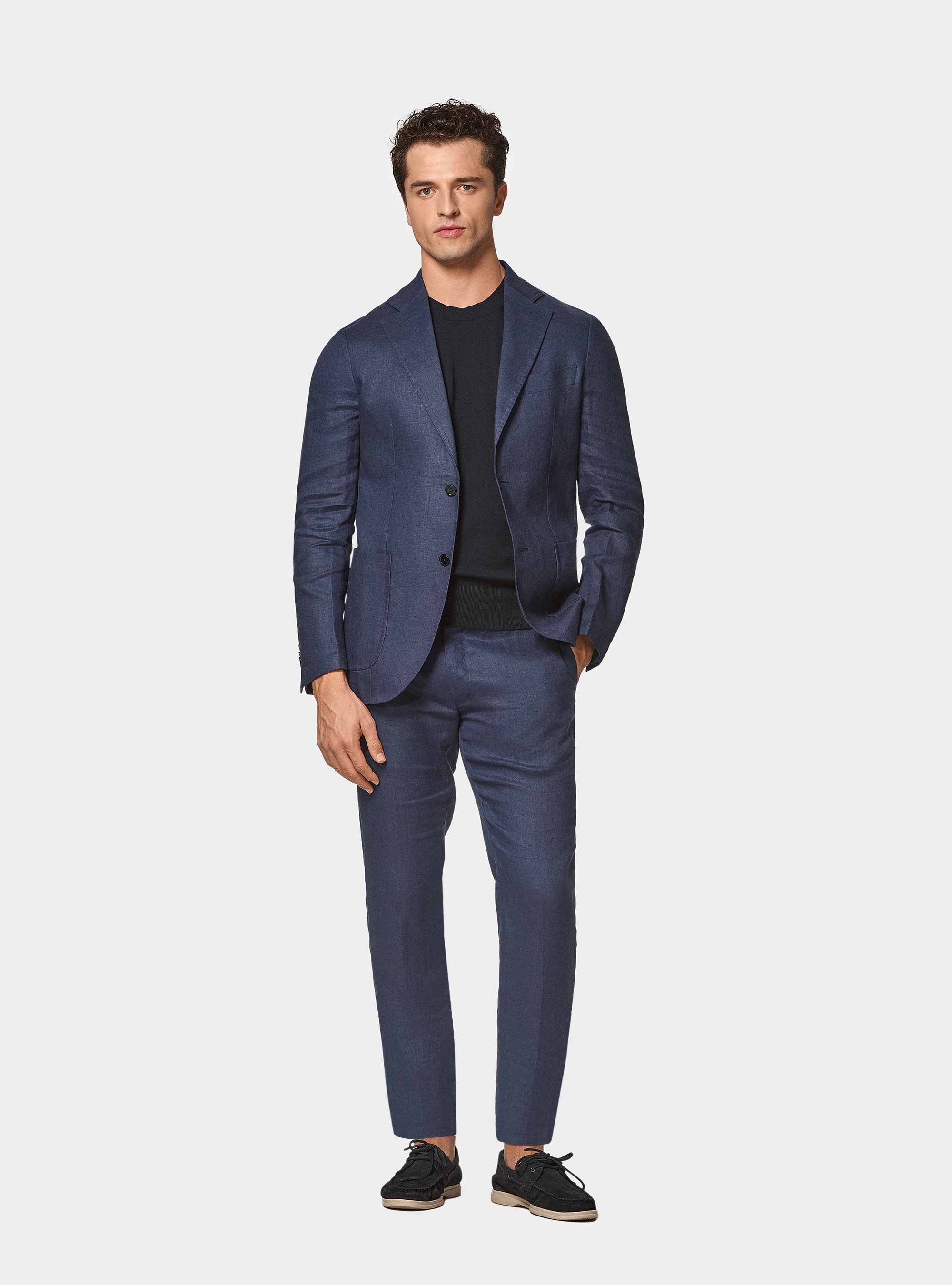 Pure linen suit blazer, BLUE