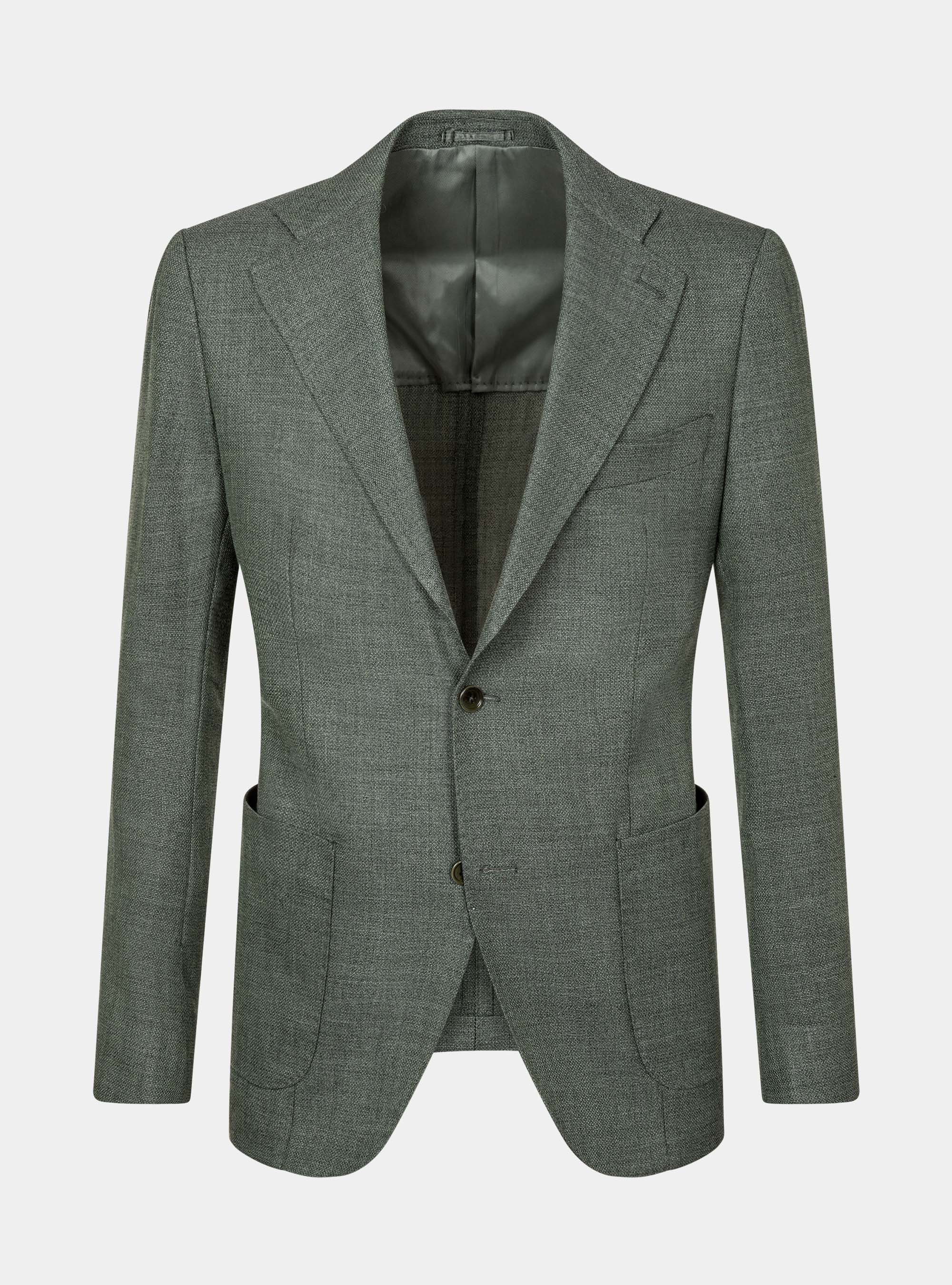 Micro-textured pure wool blazer, GREEN