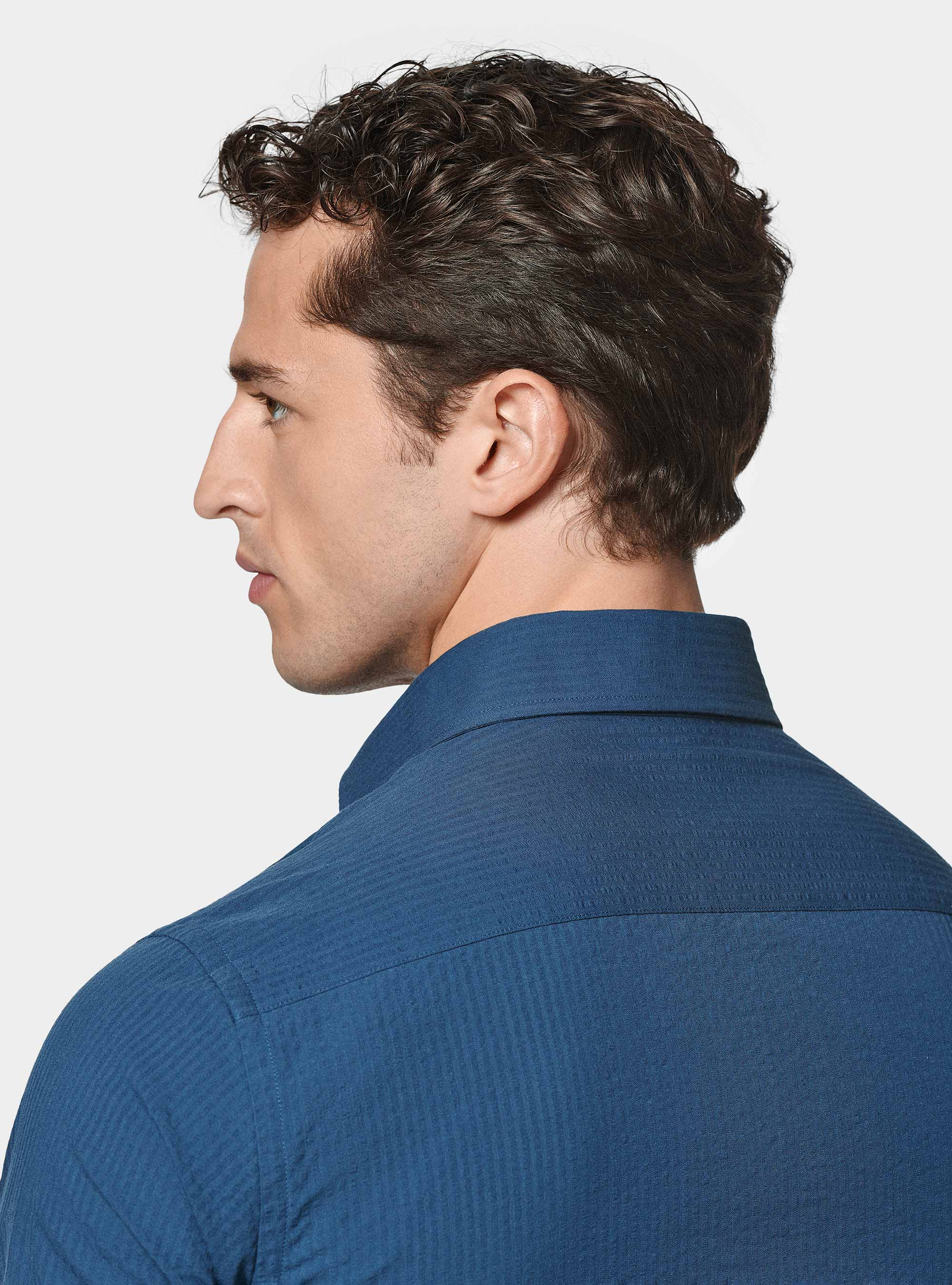 Camicia in puro cotone seersucker, 0243C DENIM