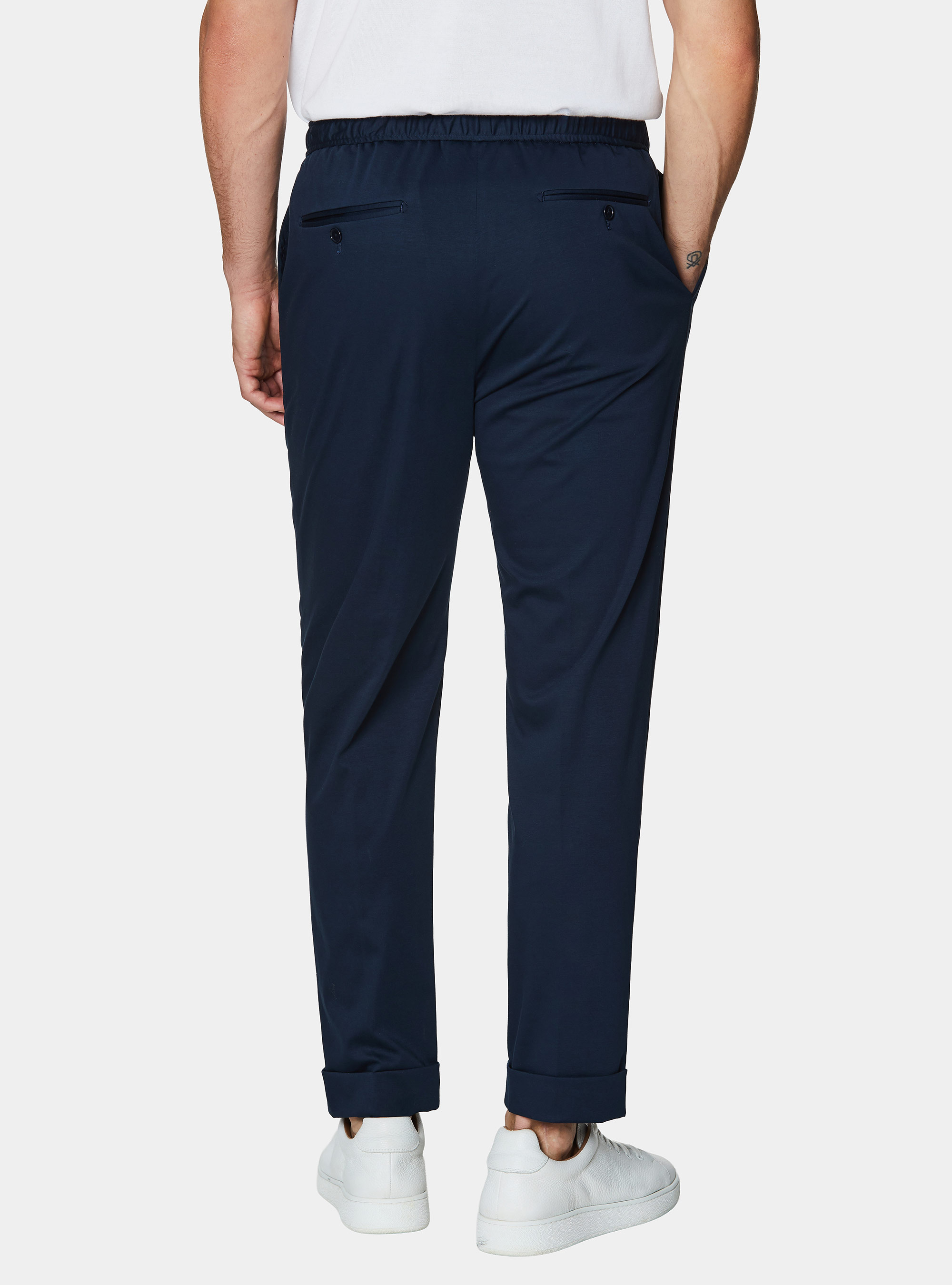 Technical cotton jersey drawstring trousers, NAVY BLUE