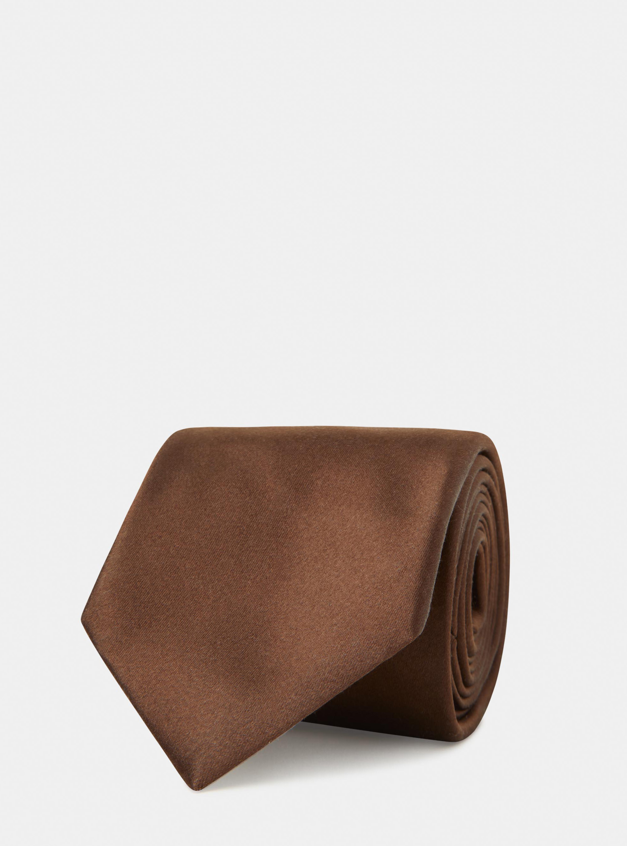 Cravate en soie de couleur unie, MARRON