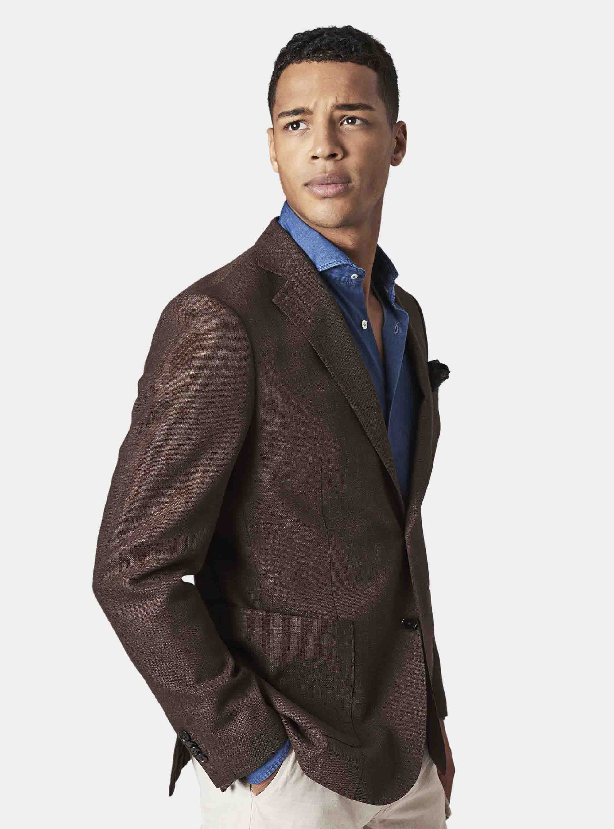 Micro-textured pure wool blazer, BROWN