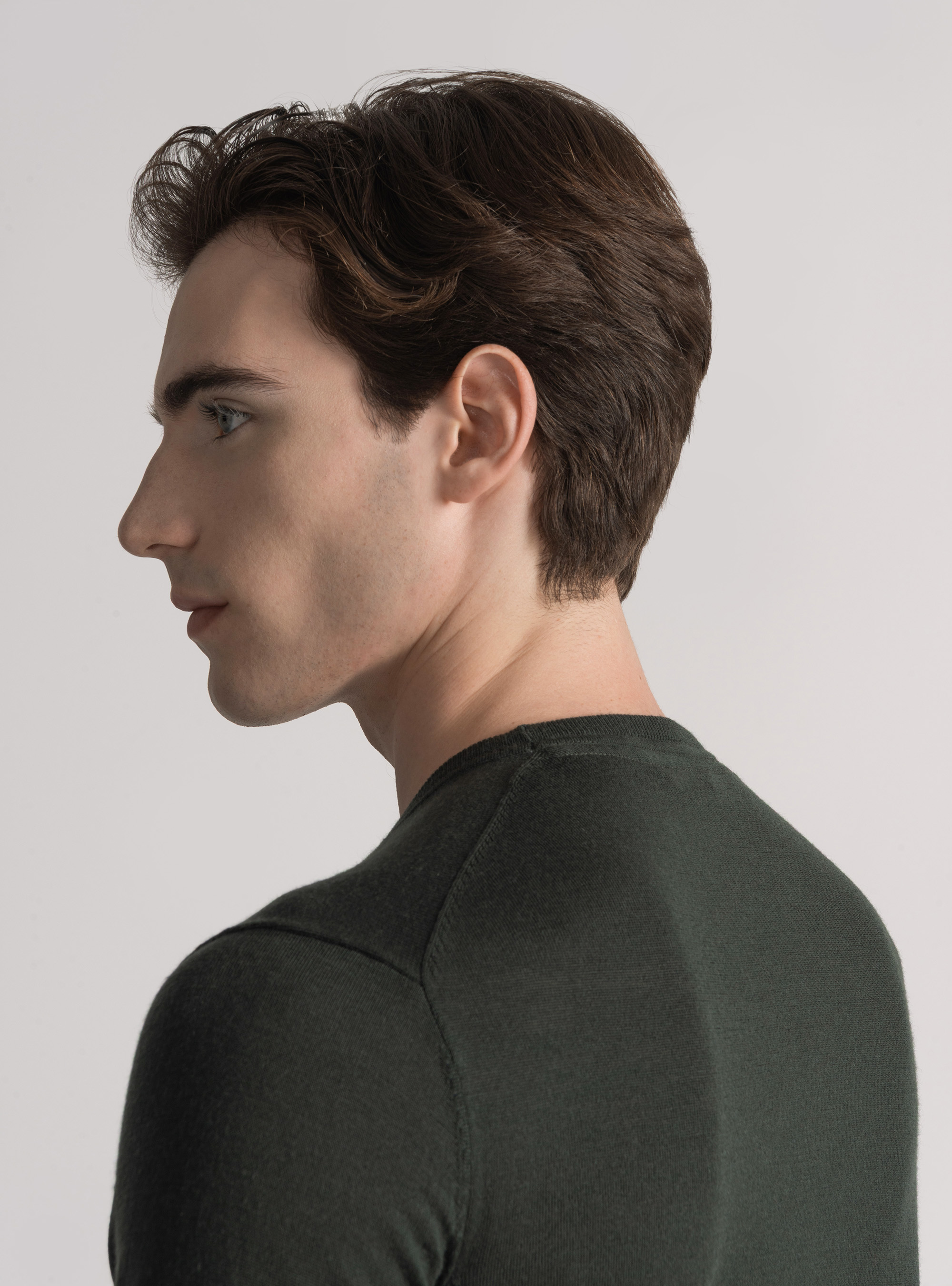 Crew-neck sweater in pure extra-fine merino wool, MILITARE 0609C