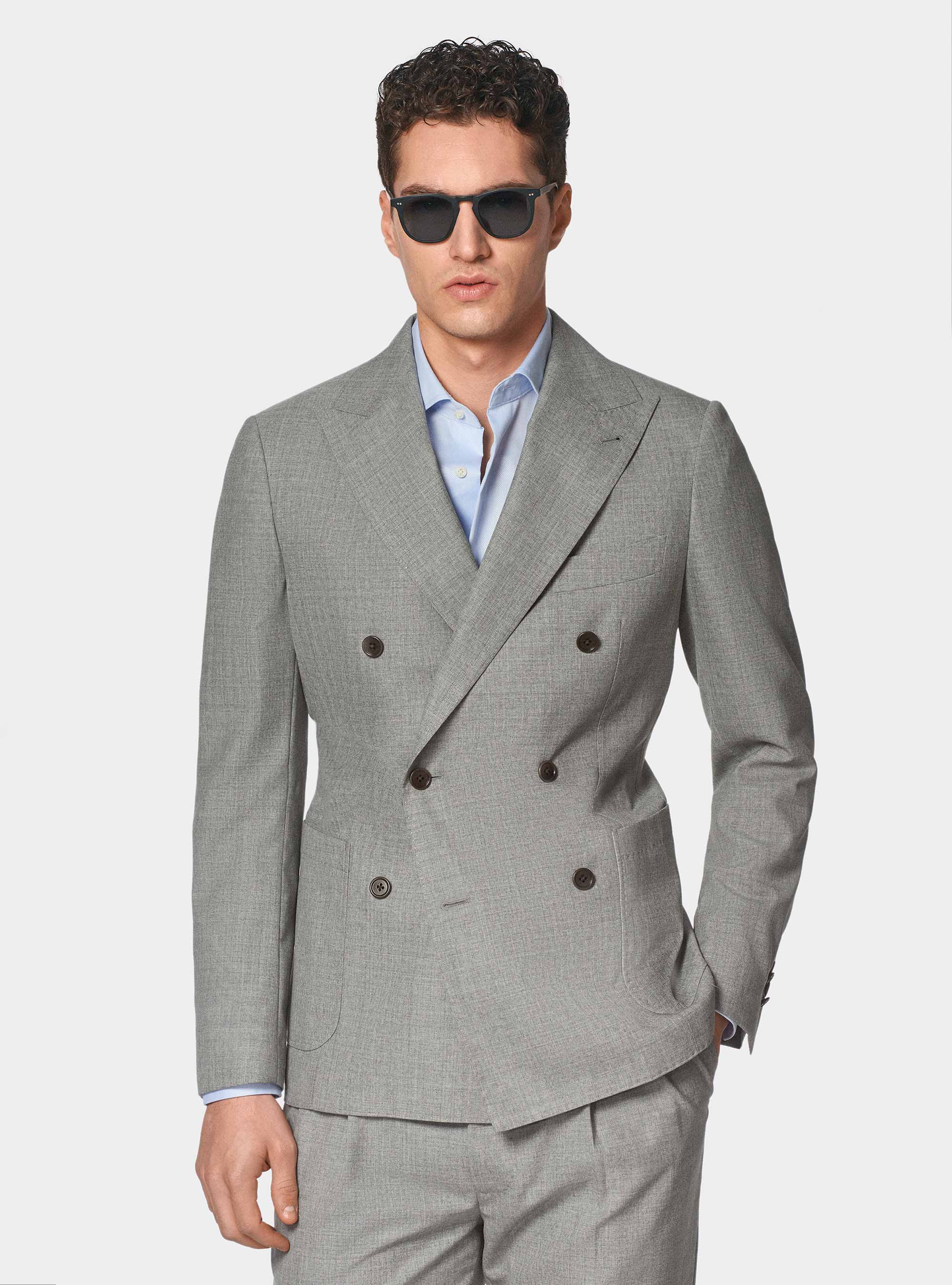 Vitale Barberis Canonico pure wool double-breasted blazer, LIGHT GREY MELANGE