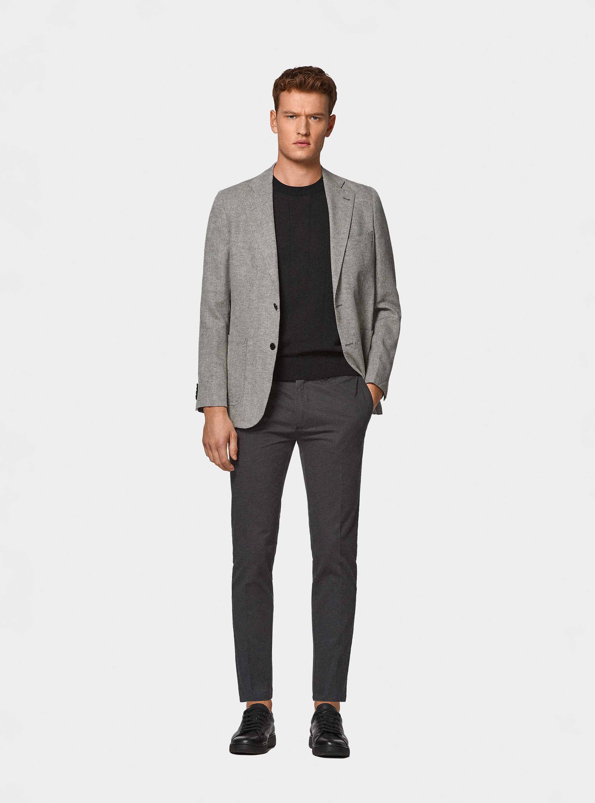 Herringbone blazer in linen and cotton, GREY