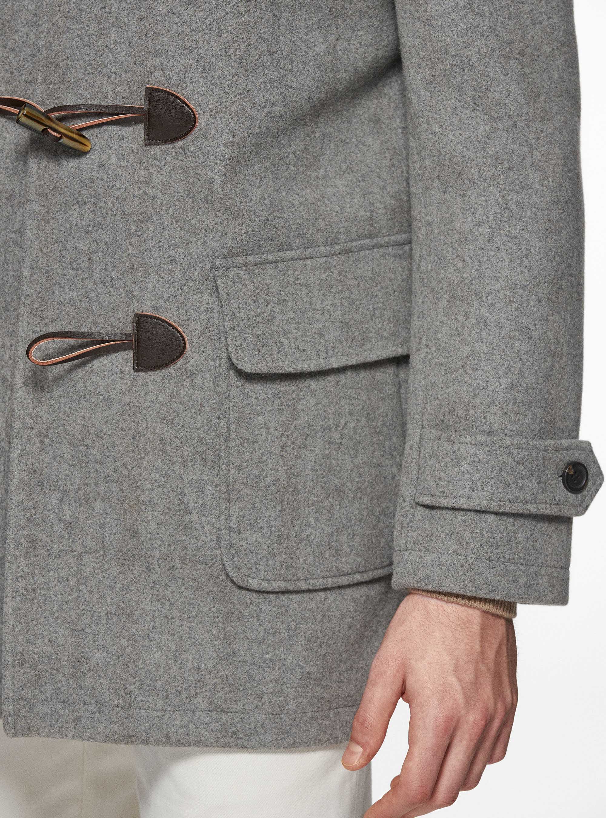 Wool-blend Montgomery duffel coat with checked interior, GRIGIO MELANGE 0151C