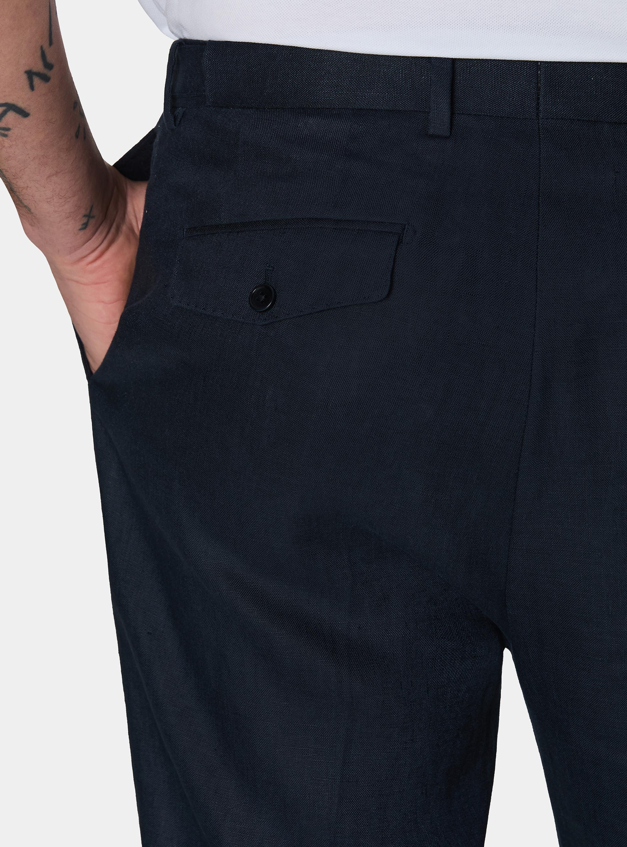 Pure linen double pleat trousers, NAVY BLUE