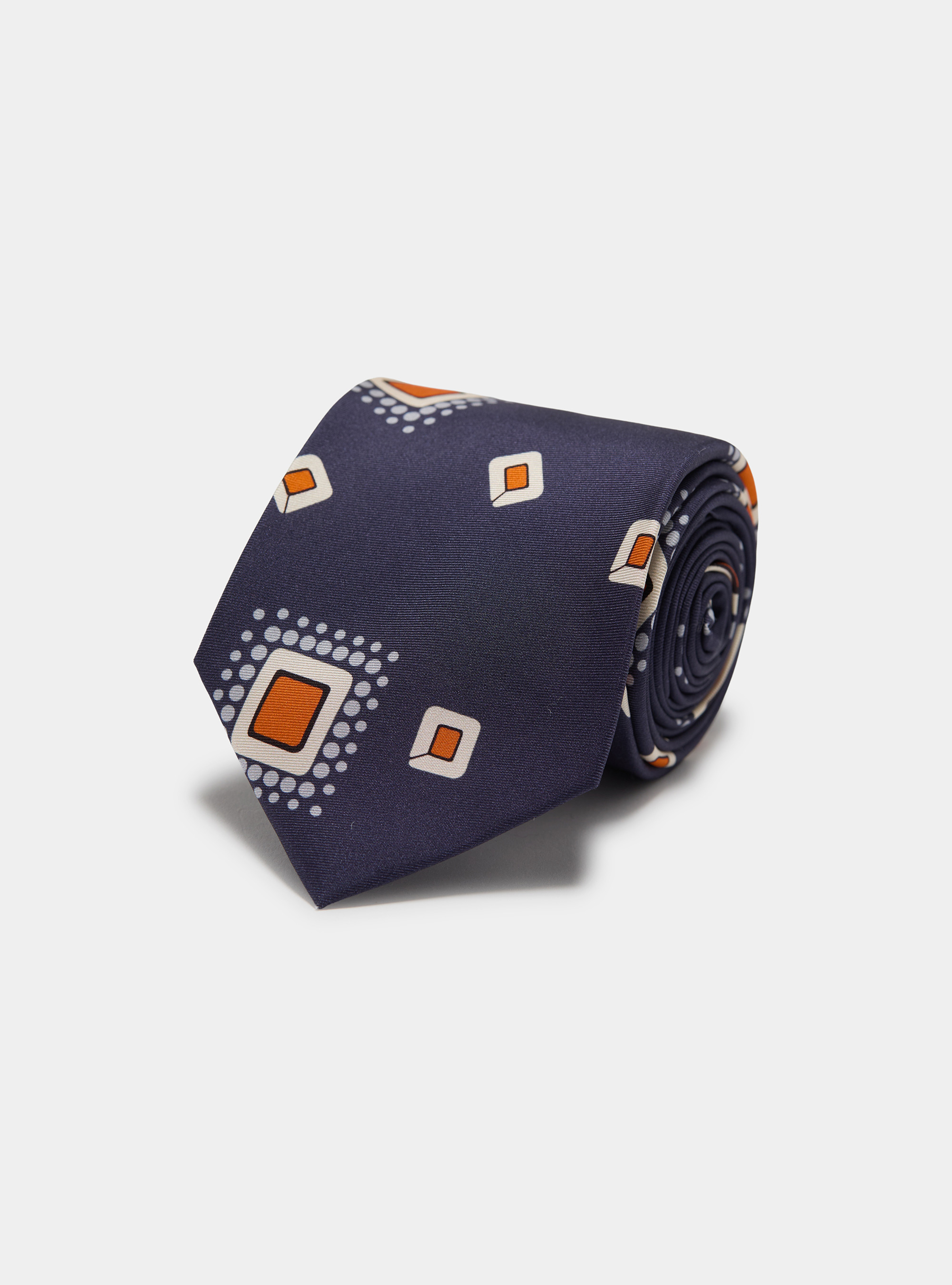 Cravate en twill de soie &agrave; imprim&eacute; g&eacute;om&eacute;trique, BLEU MARINE