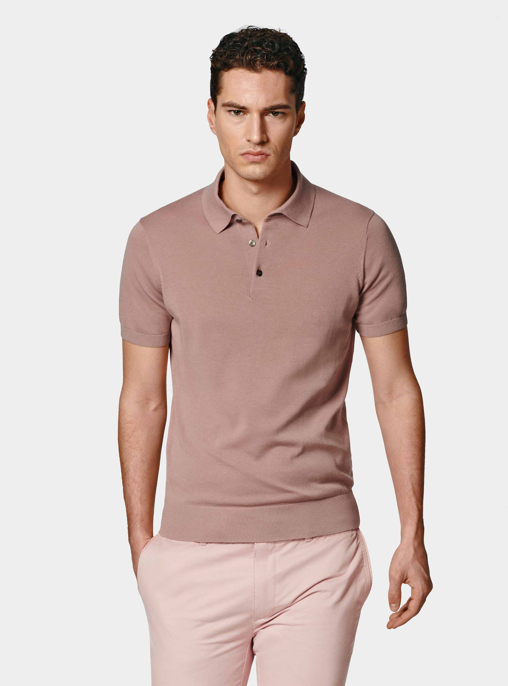 Extra-fine cotton knit polo shirt, 0441C ROSA SCURO