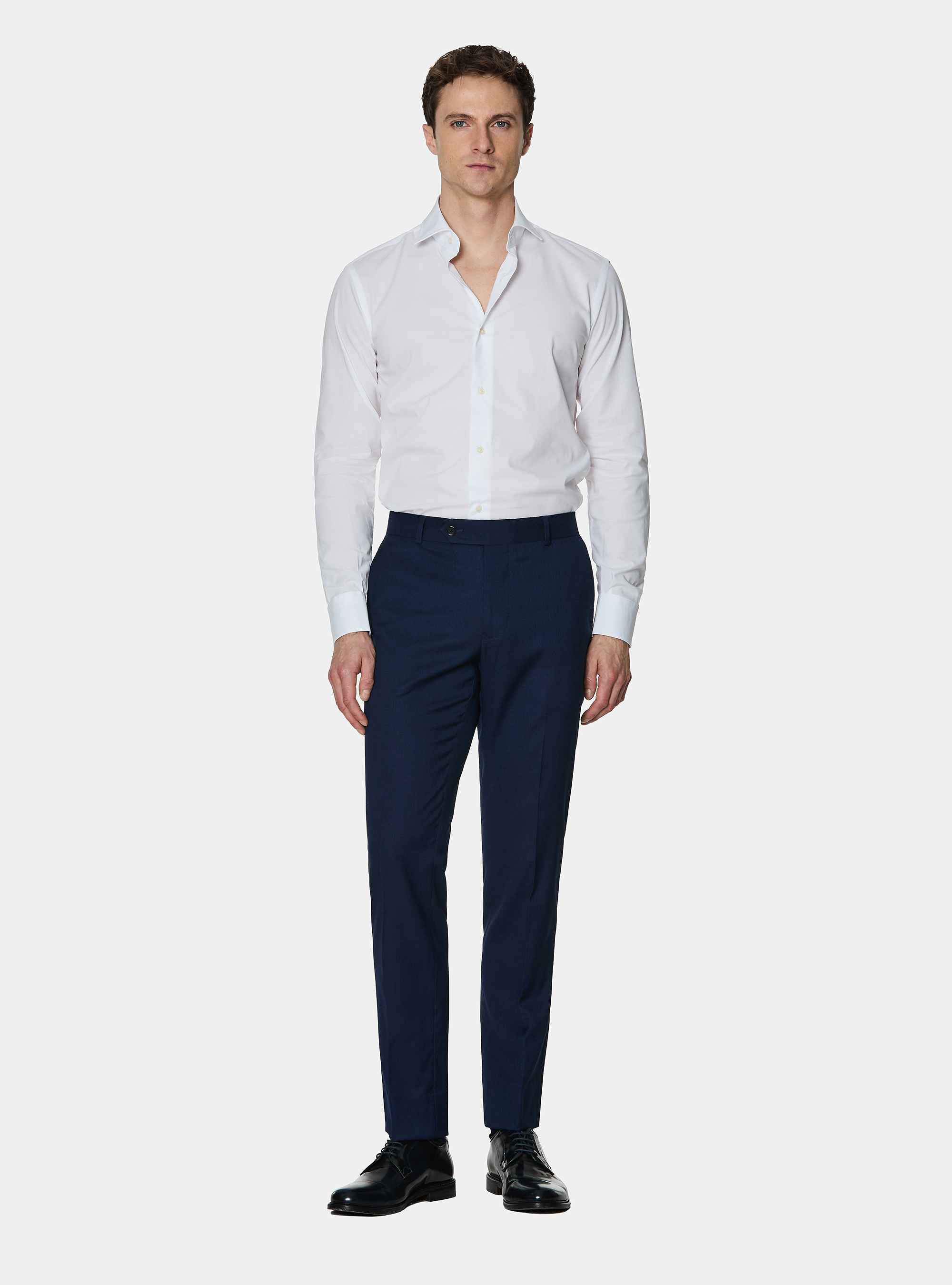 Camisa de popel&iacute;n de algod&oacute;n el&aacute;stico, BLANCO