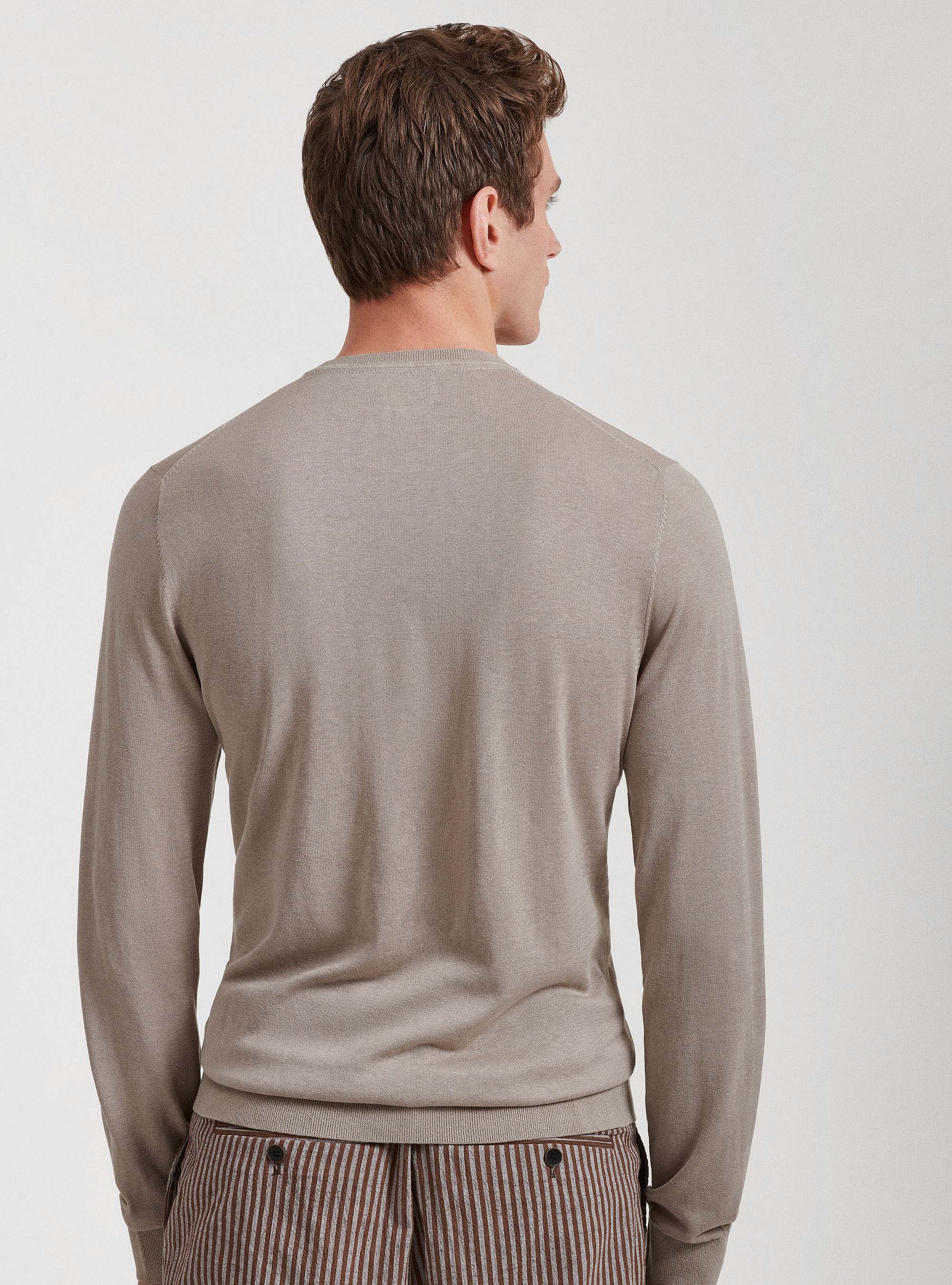Silk and cotton crew-neck sweater, SAND