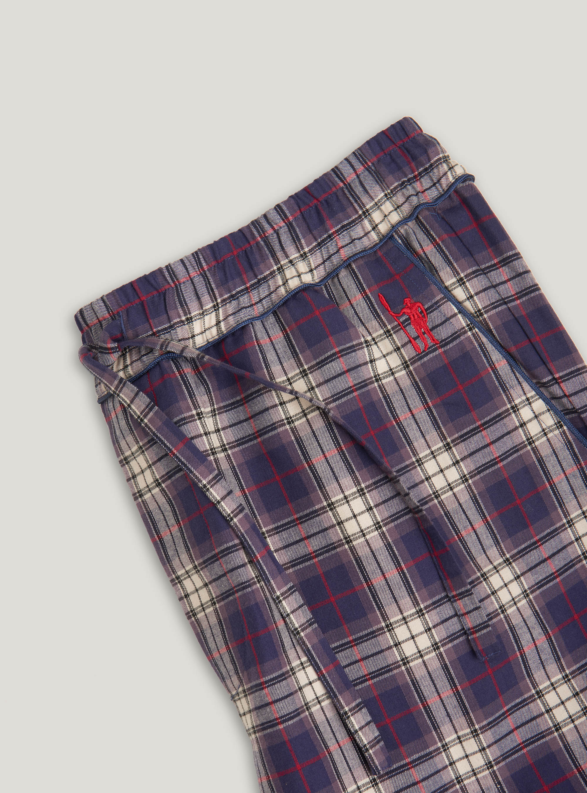 Checked cotton flannel long trousers, NAVY BLUE