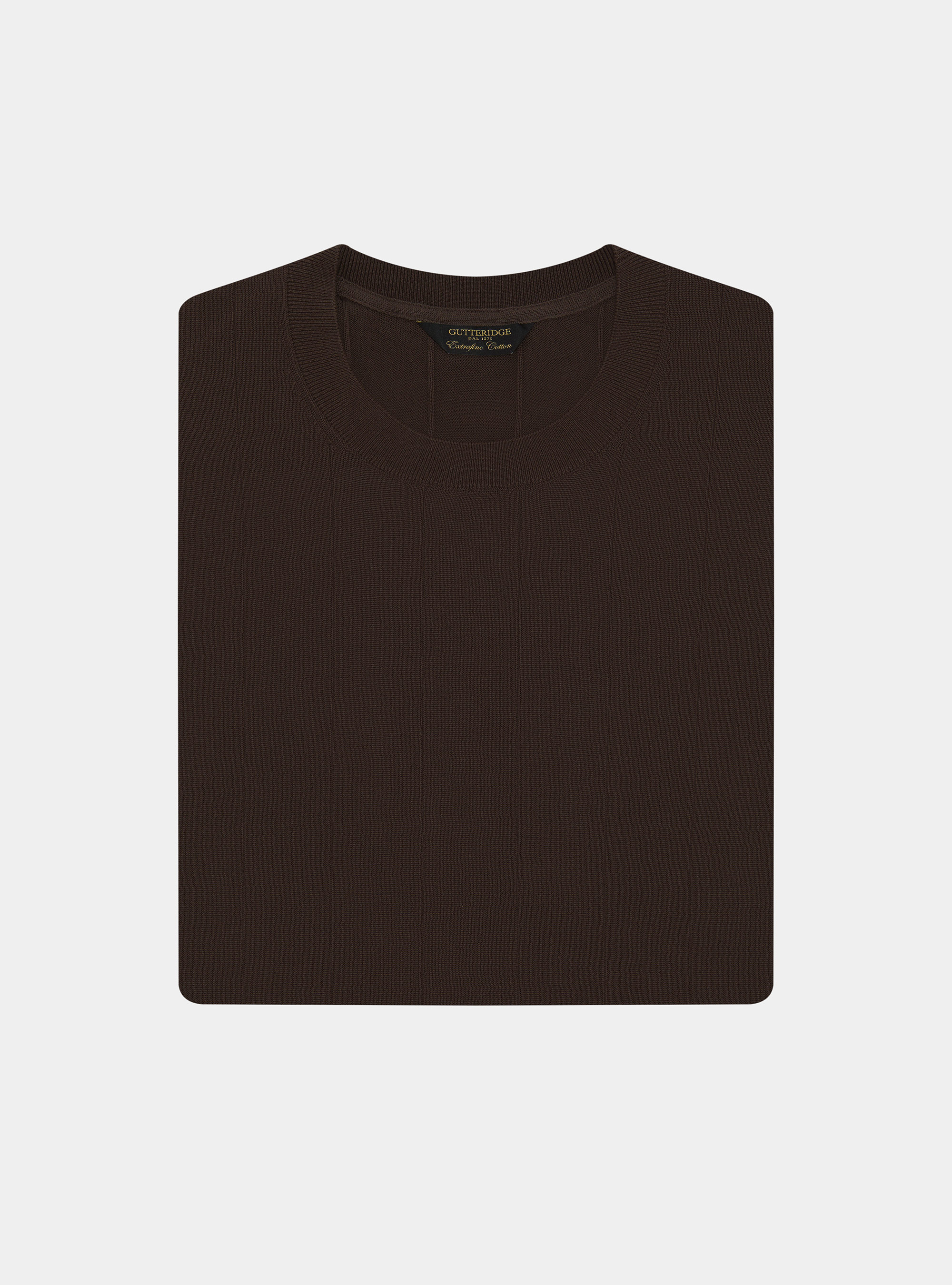 Pure cotton flat-ribbed sweater, BROWN