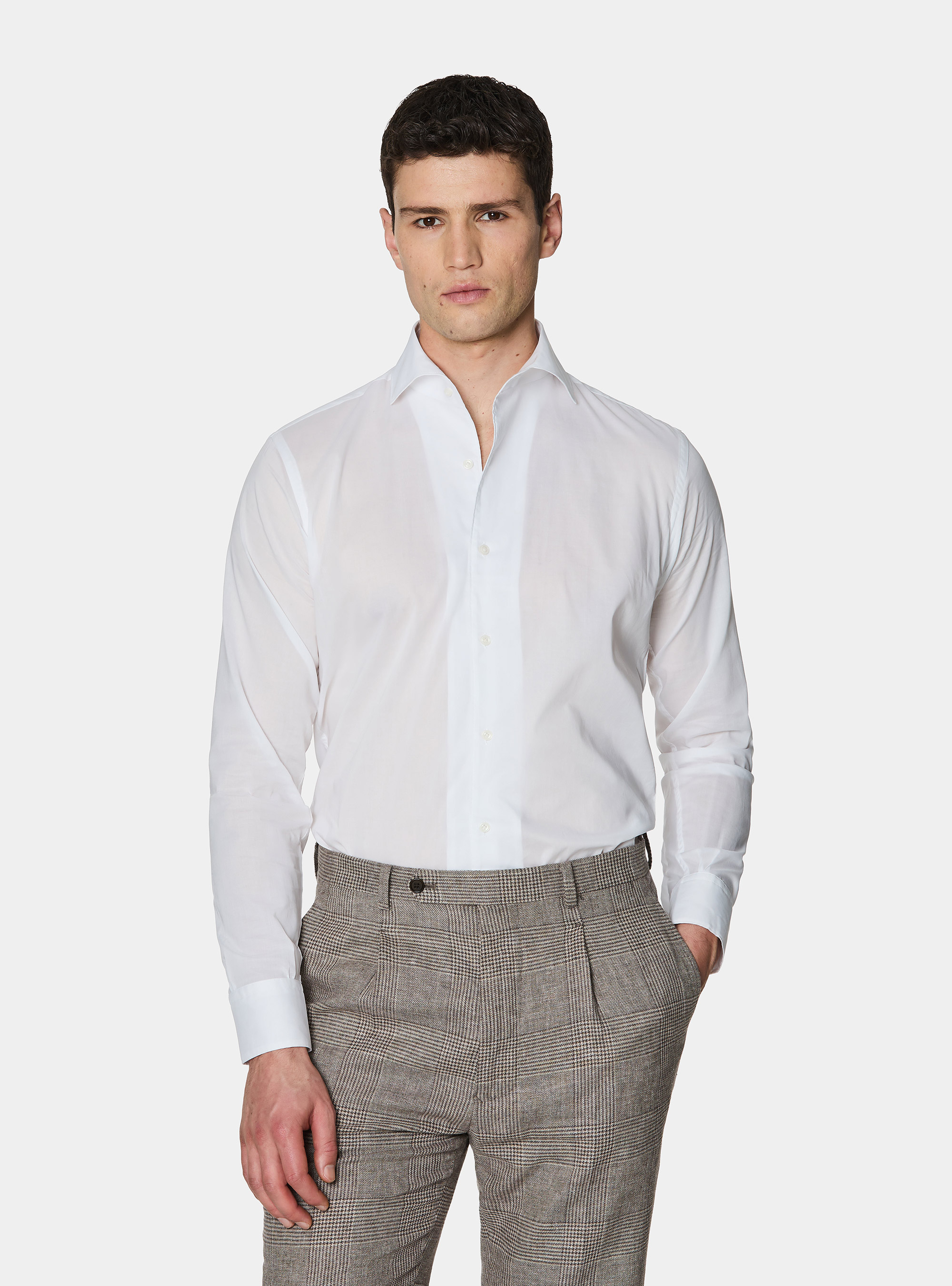 Cotton shirt with placket, WHITE