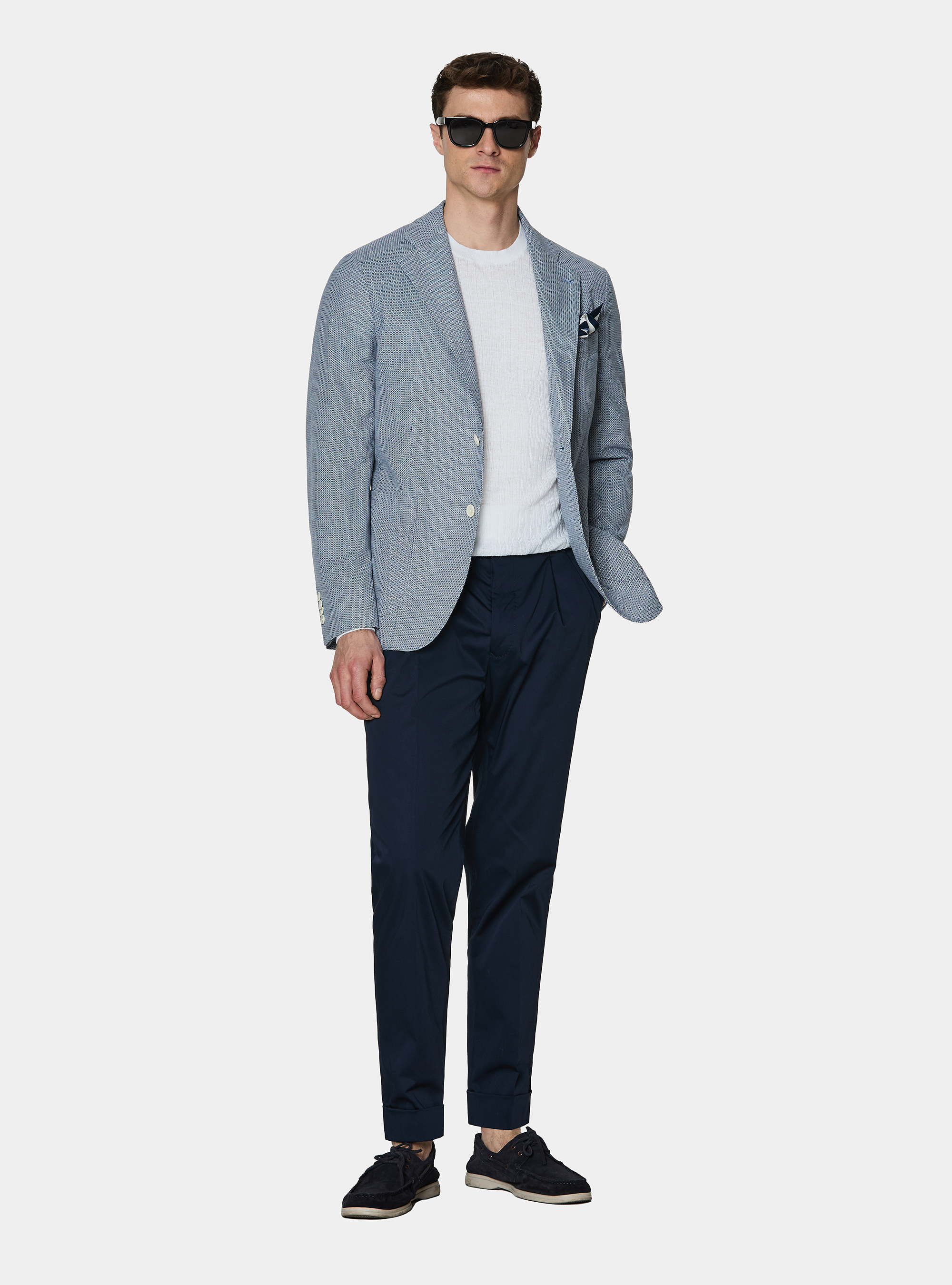 Micro-knit cotton jersey blazer, BLUE