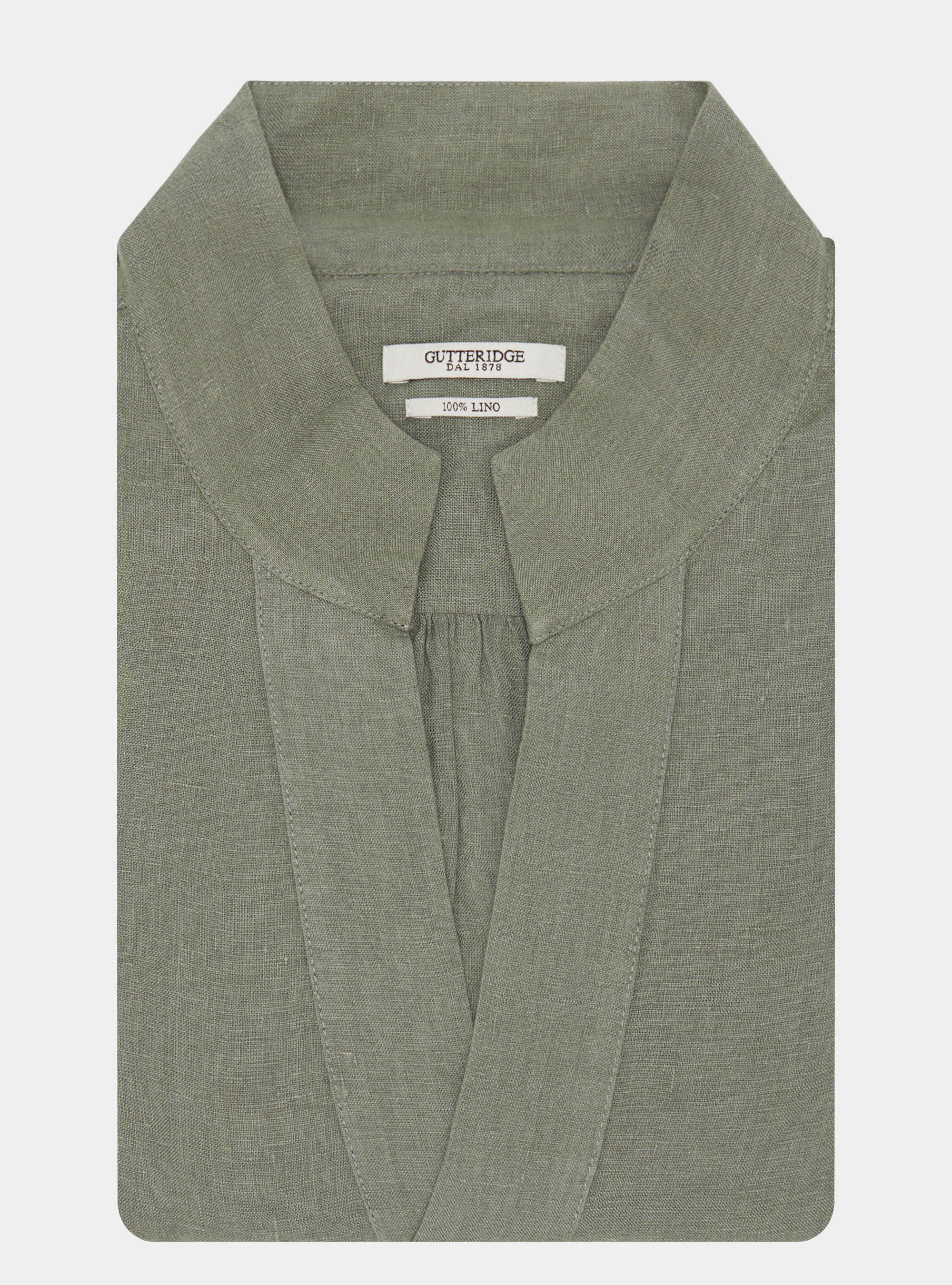 Camicia coreana in puro lino, SALVIA 0602C