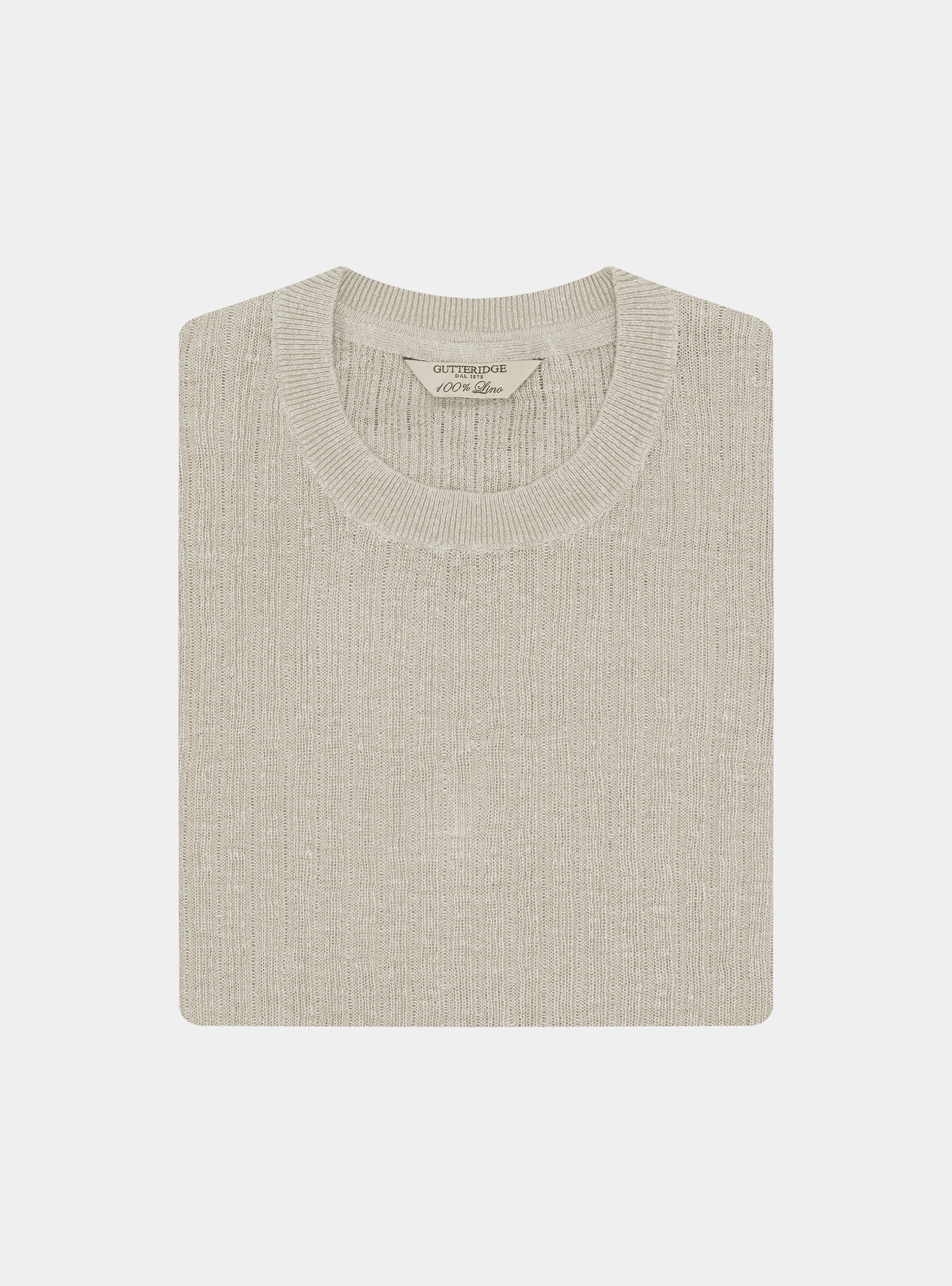 Pure linen ribbed crew neck sweater, SAND
