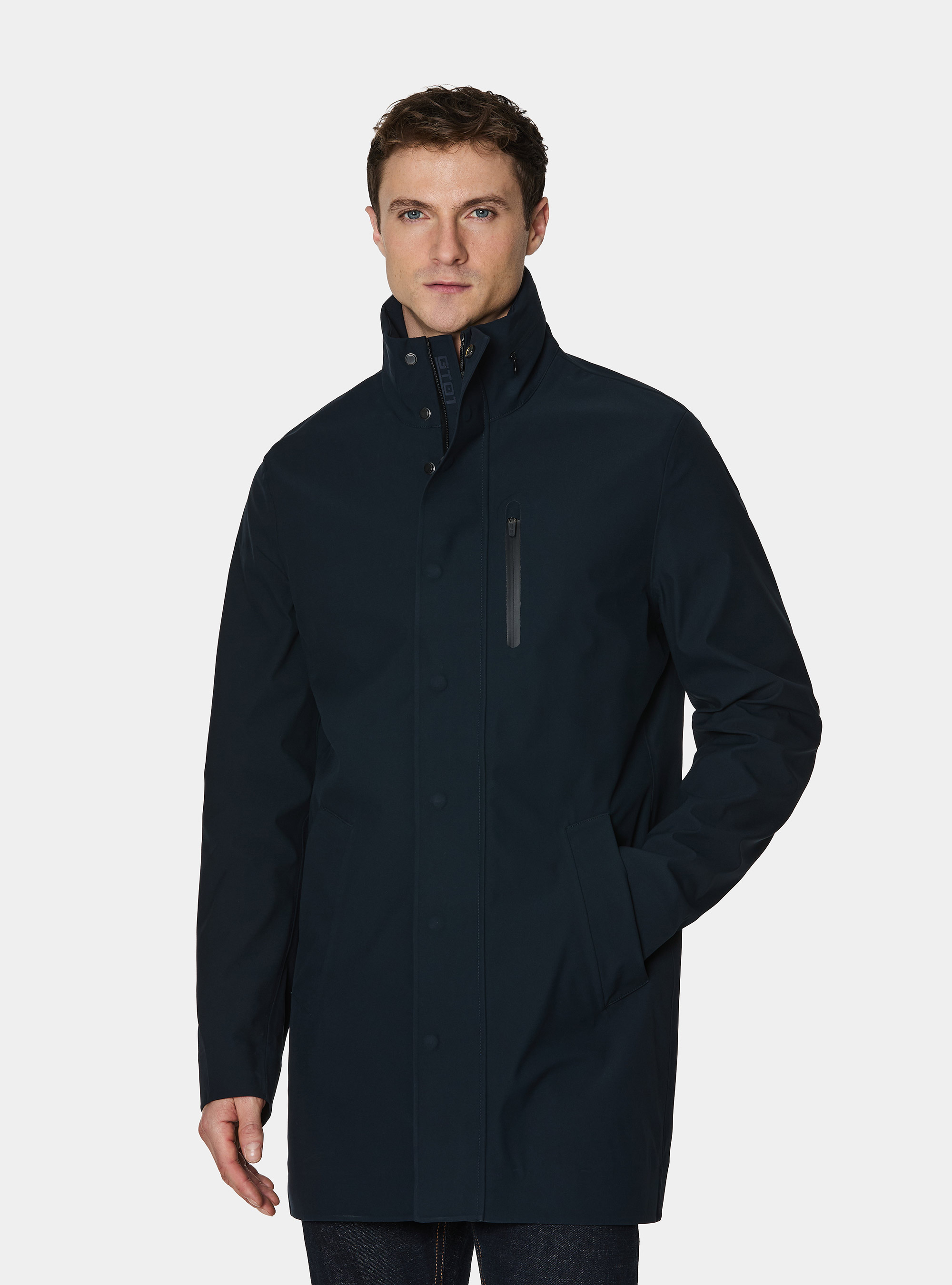 GT01 long jacket in technical fabric, NAVY BLUE