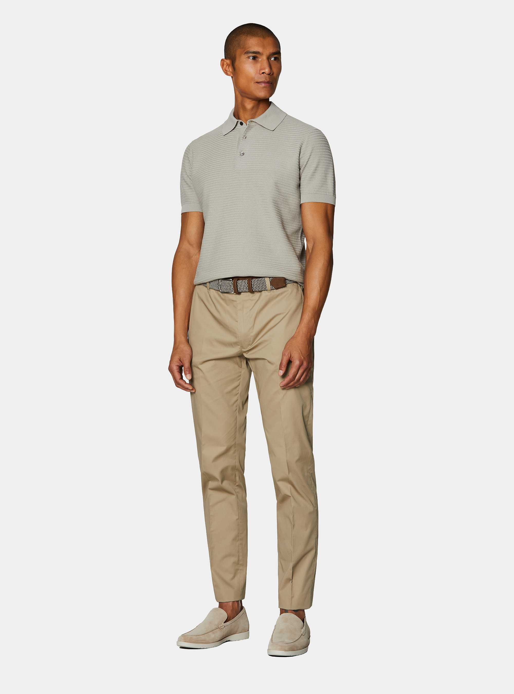 Polo en maille de coton textur&eacute;, SABLE