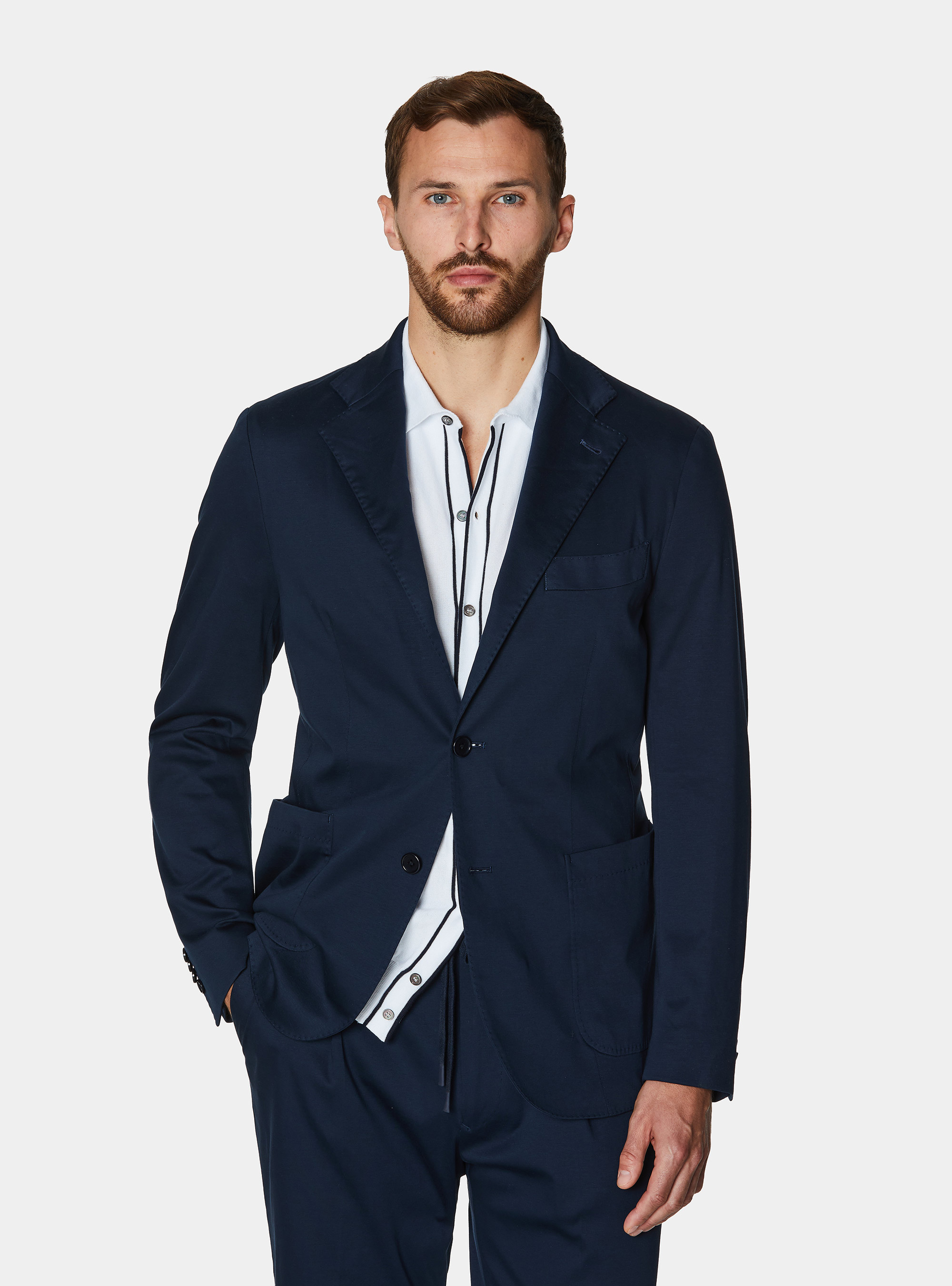 Technical cotton jersey blazer, NAVY BLUE