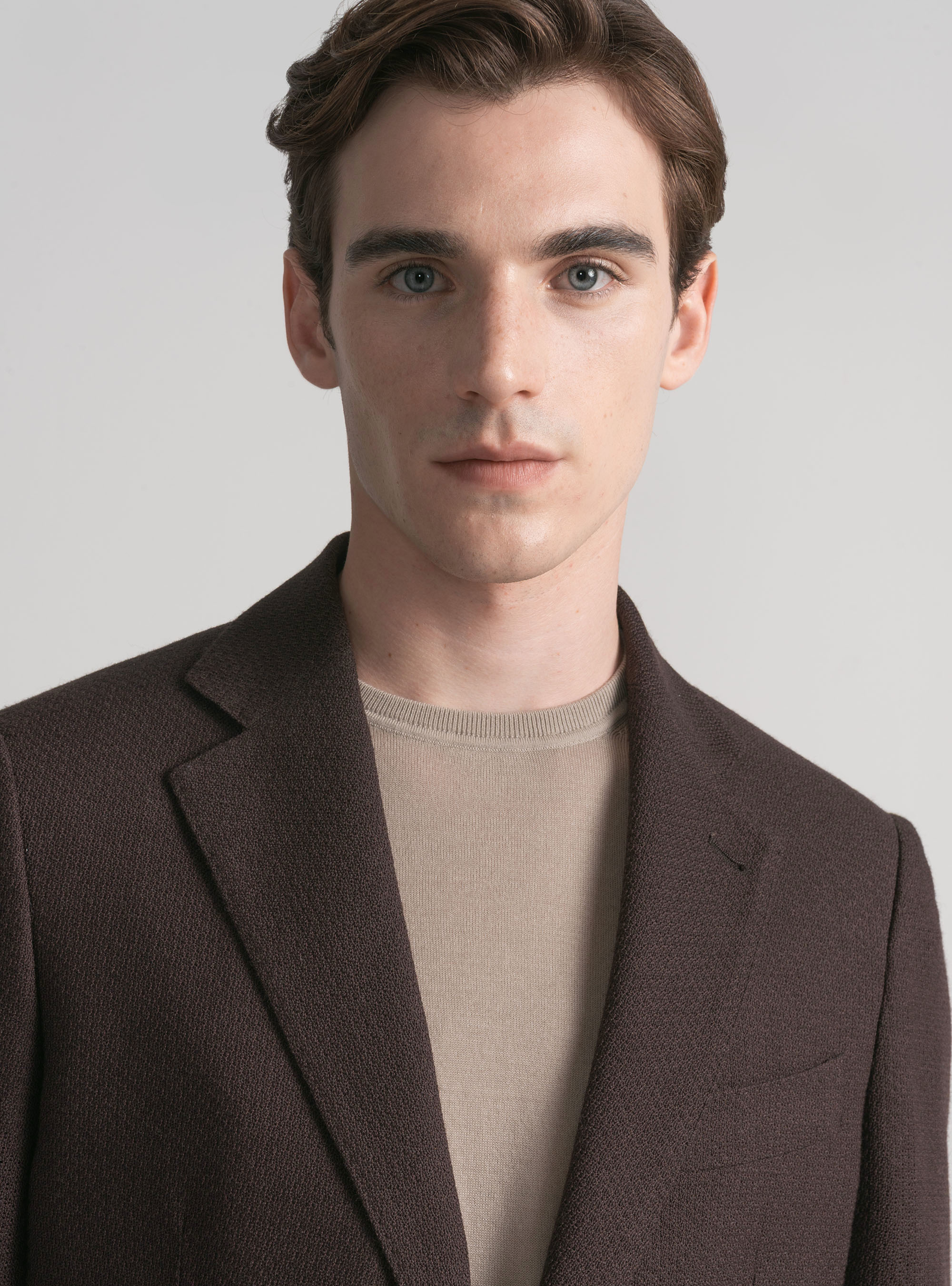 Wool and cotton leno blazer, BROWN