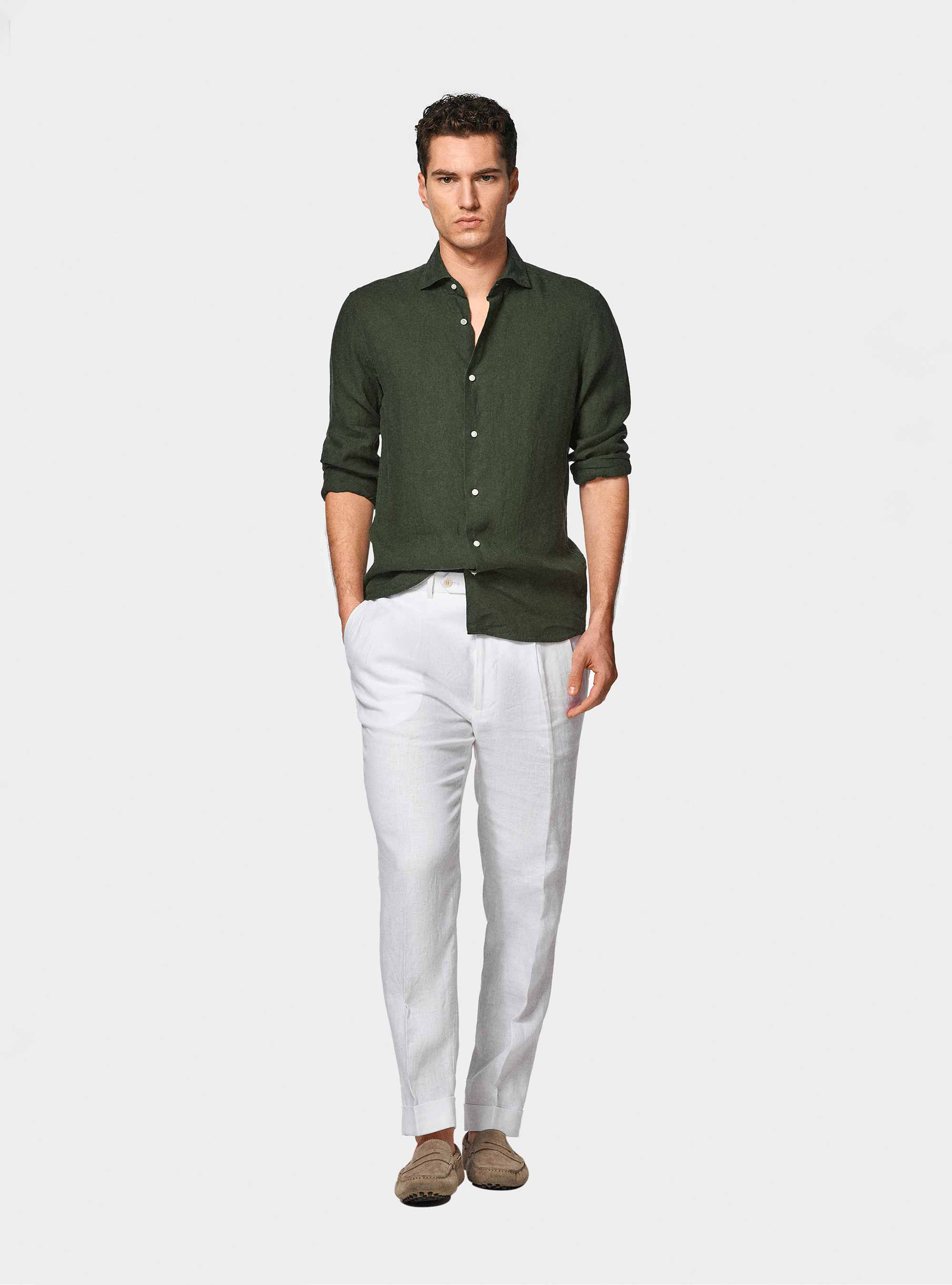 Camicia in puro lino, VERDE