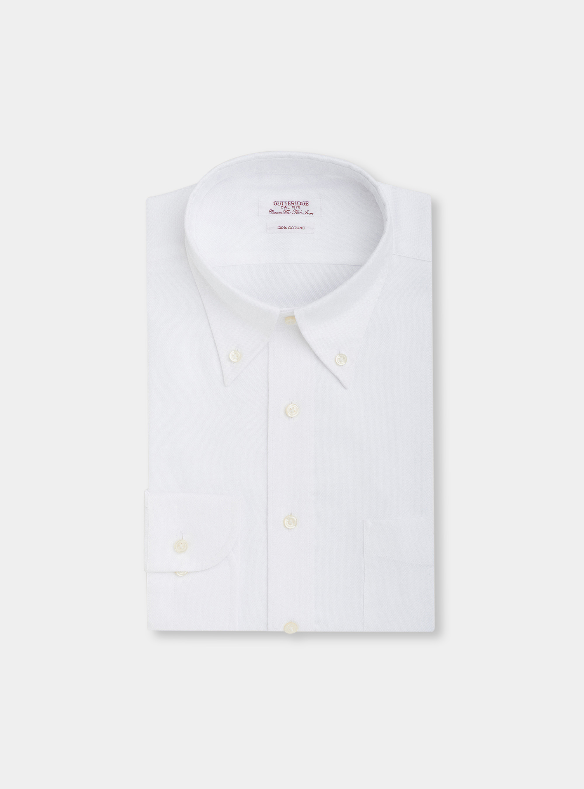 Custom button-down collar shirt in non-iron cotton oxford, WHITE