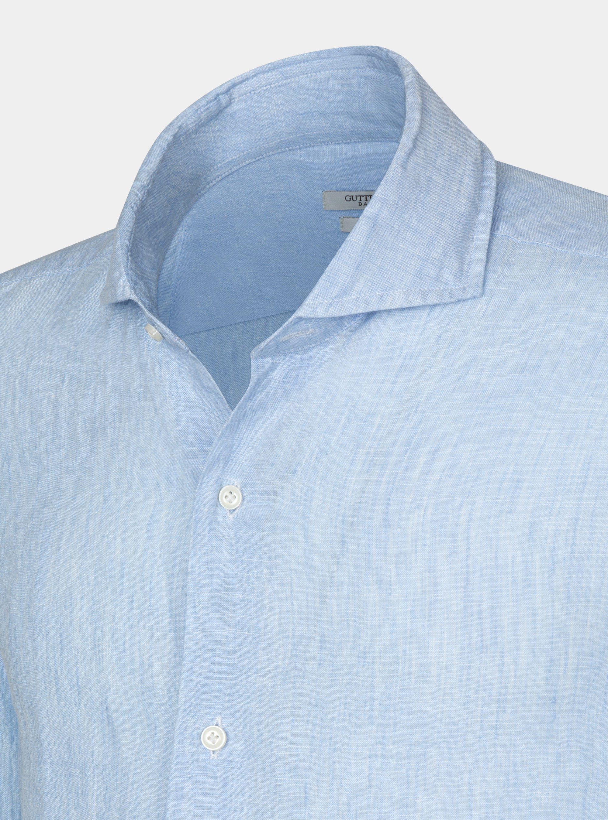 Hemd mit franz&ouml;sischem Kragen aus reinem Leinen, AZZURRO 0282C