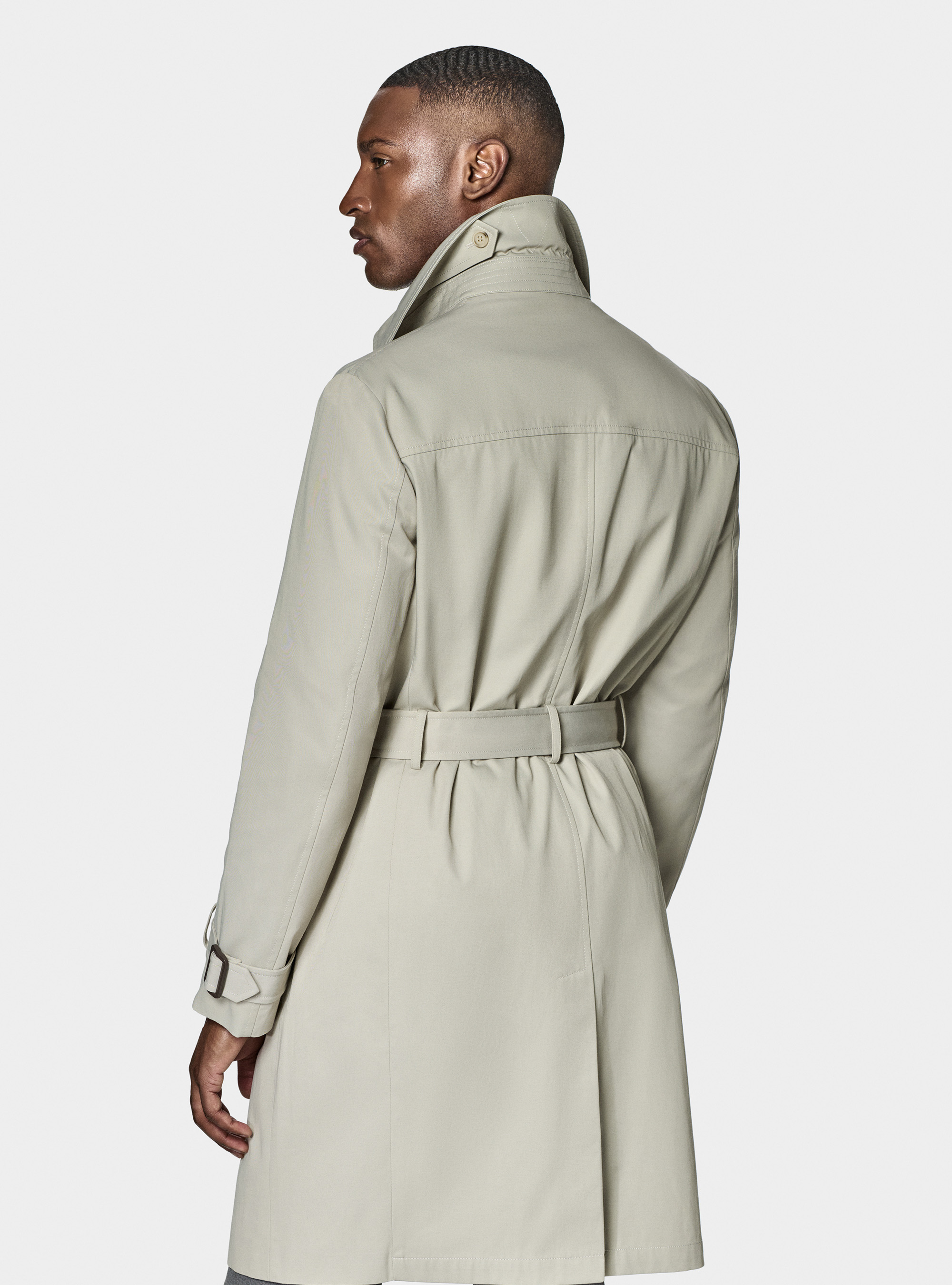 Cotton twill trench coat, ECRU