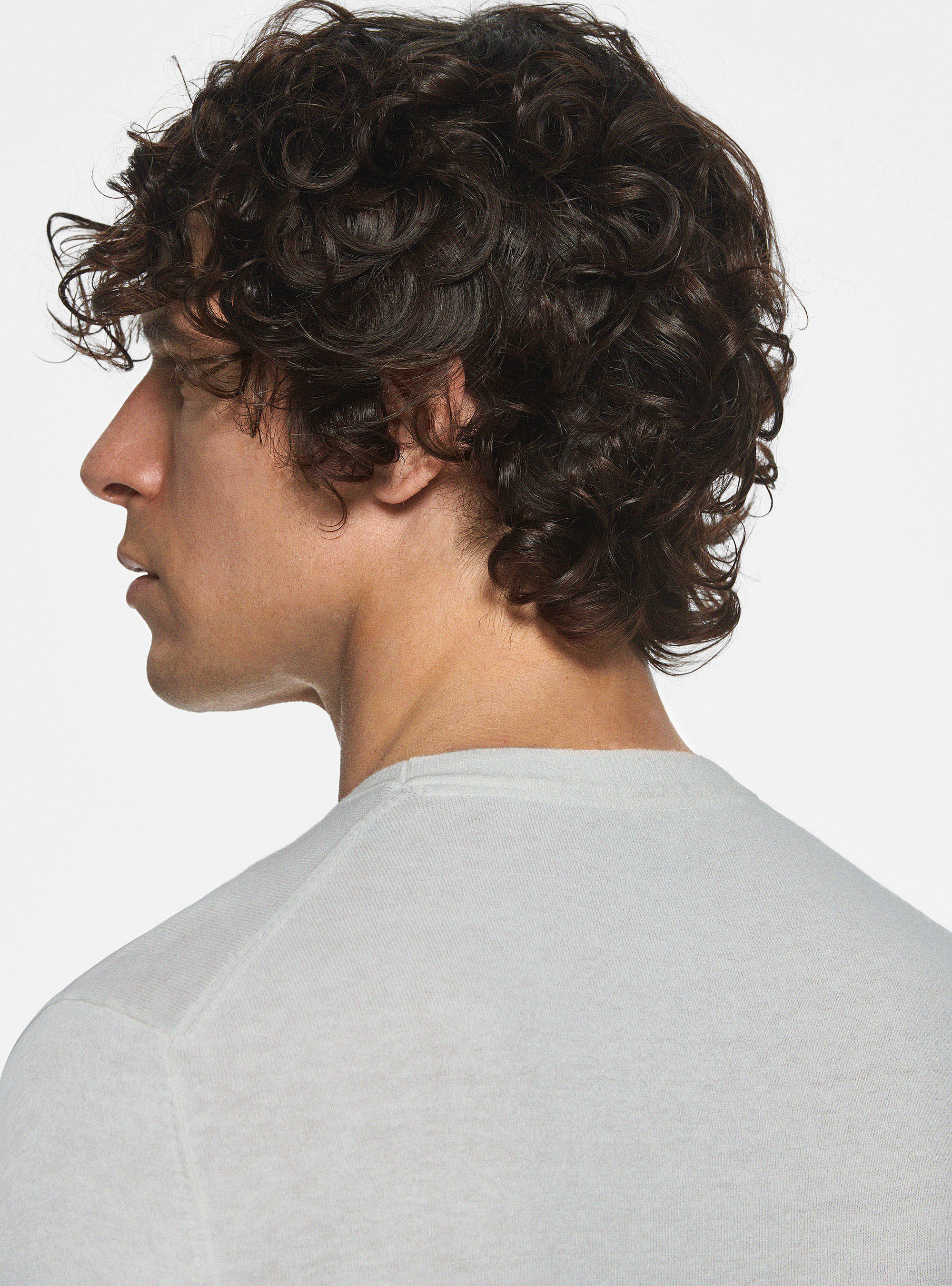 Punto de cuello redondo de algod&oacute;n seda y cachemira, BLANCO