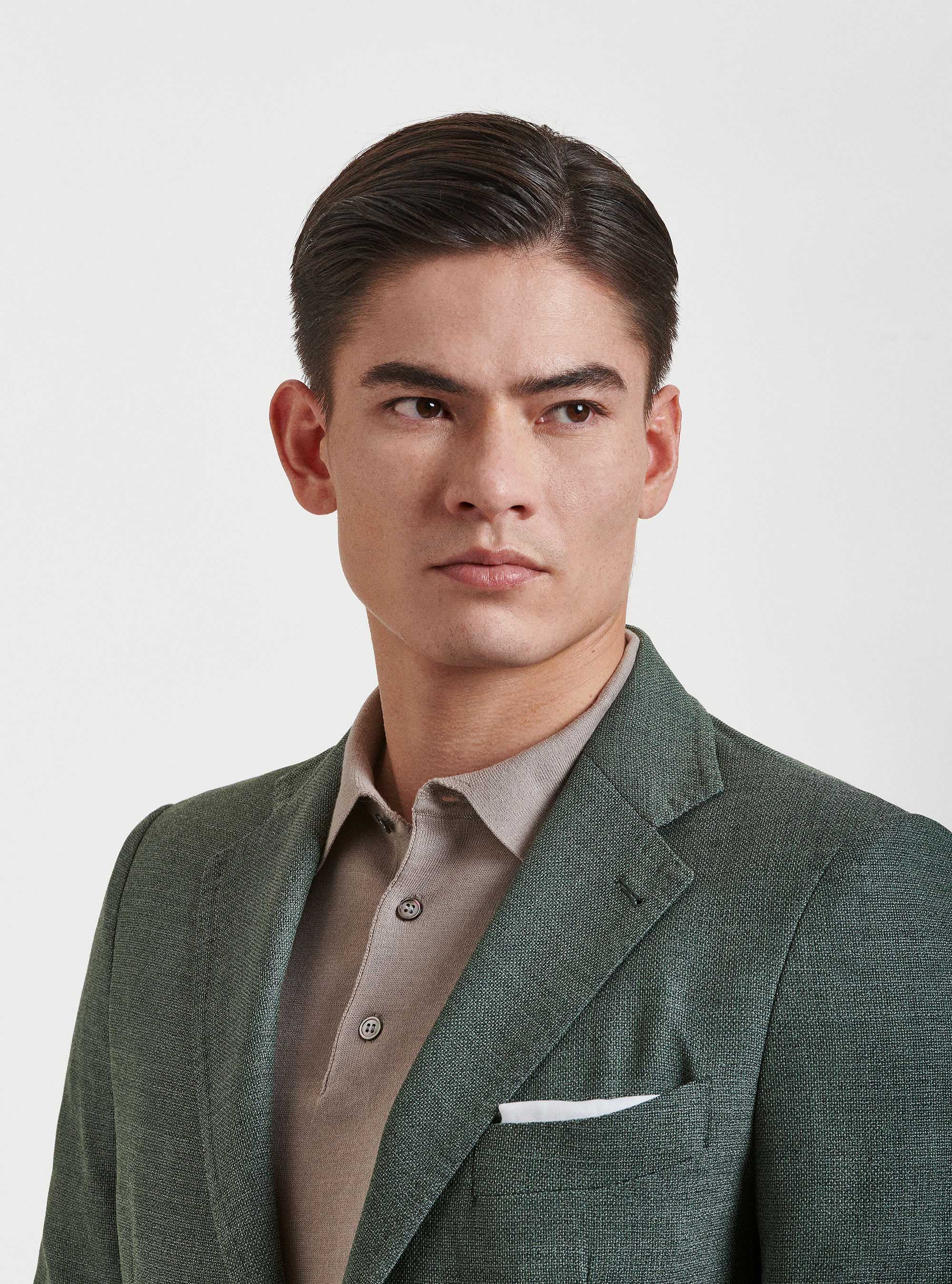 Micro-textured pure wool blazer, GREEN