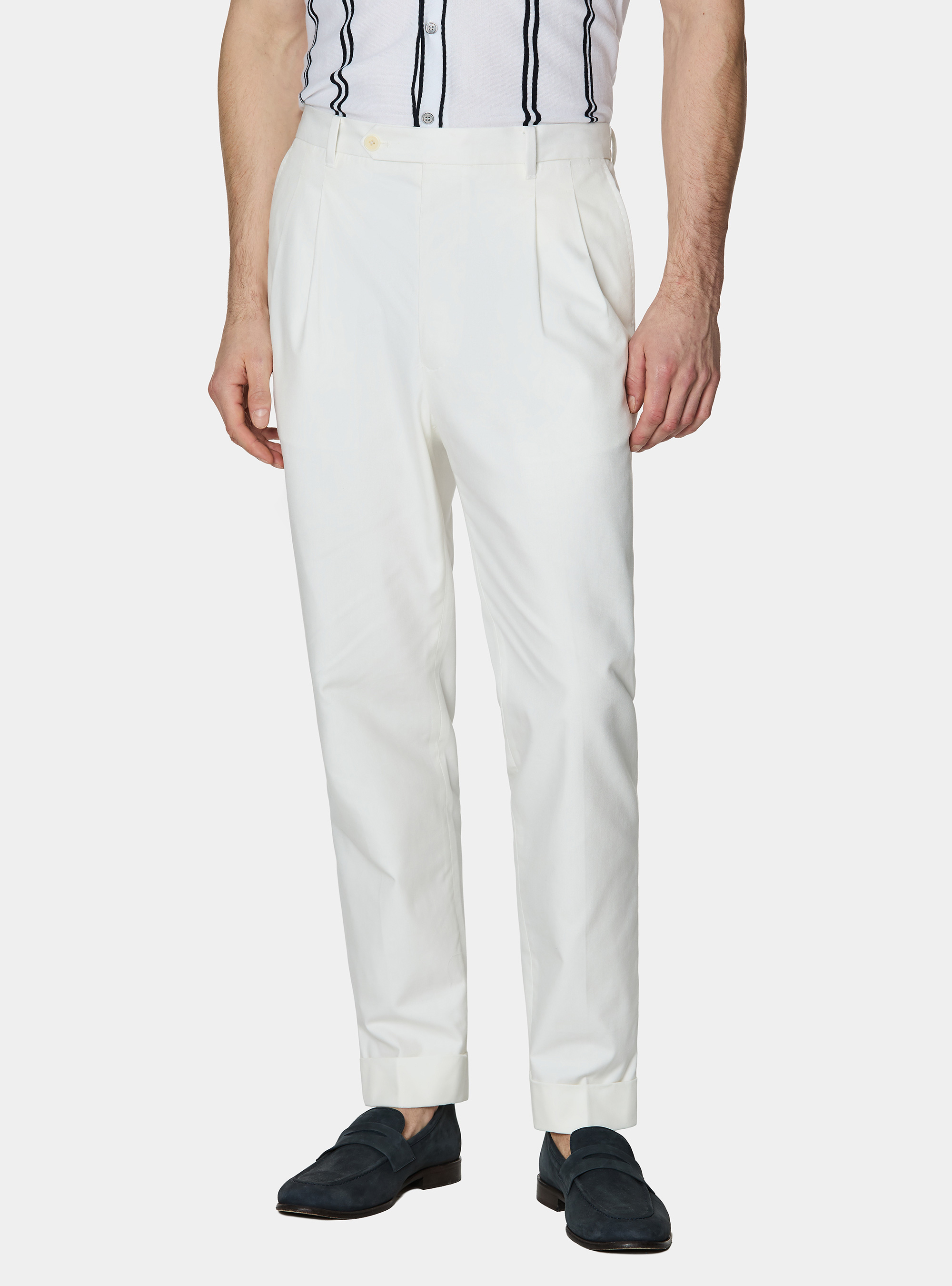Cotton-blend pleated trousers, WHITE