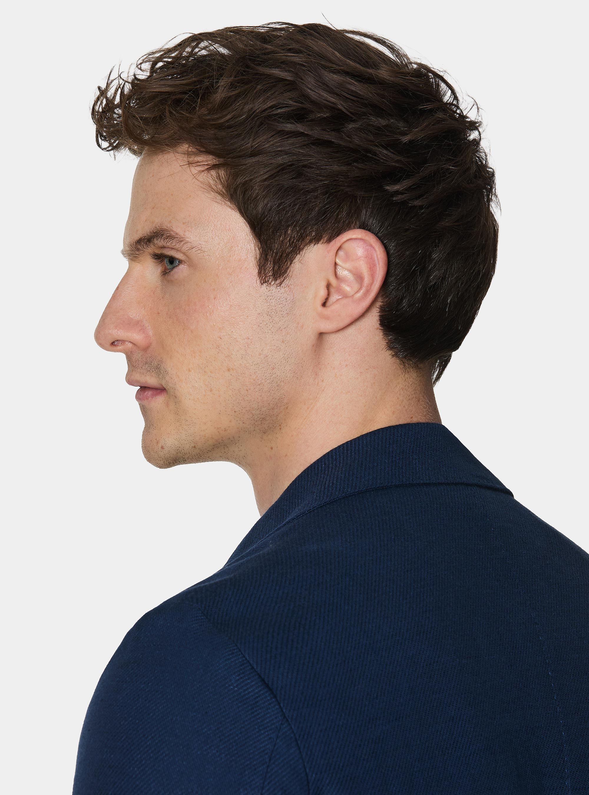 Blazer in cotton and slubbed linen, NAVY BLUE