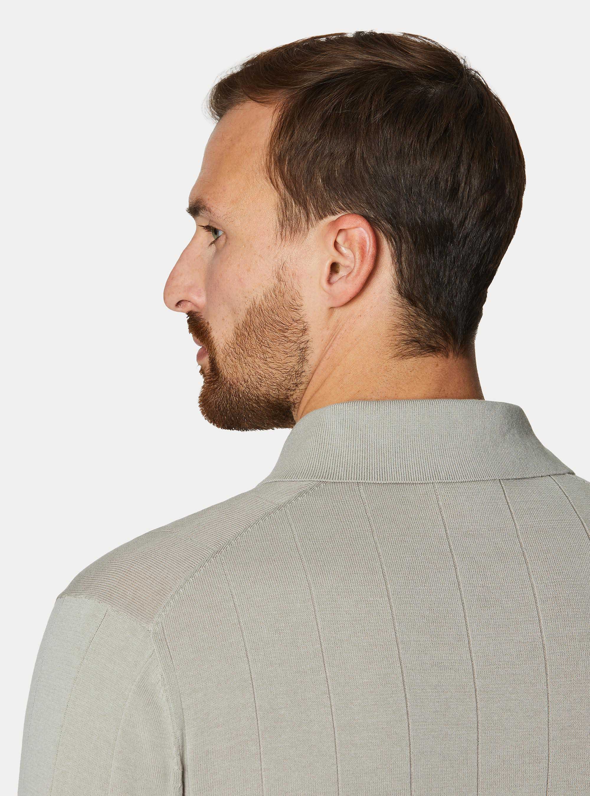 Long-sleeved knit polo shirt, SAND