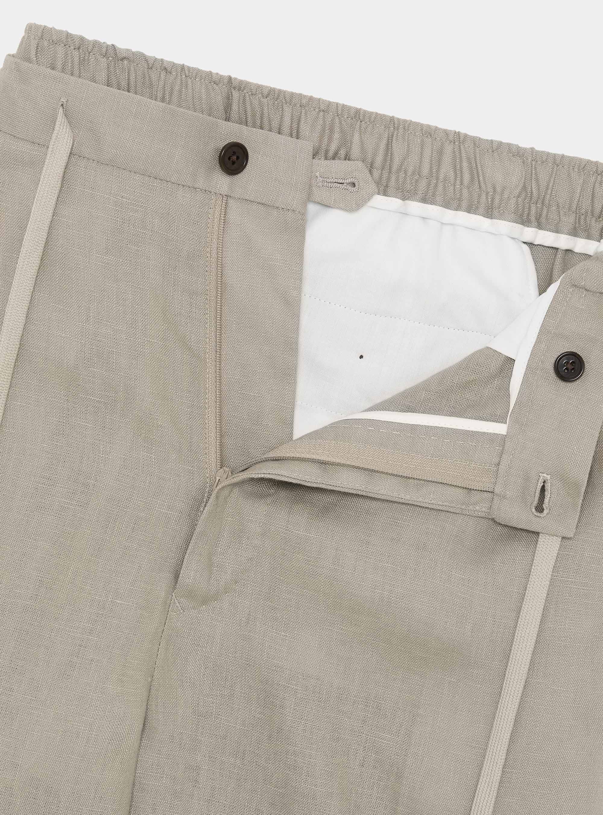 Pure linen trousers with pleat and drawstring, SAND