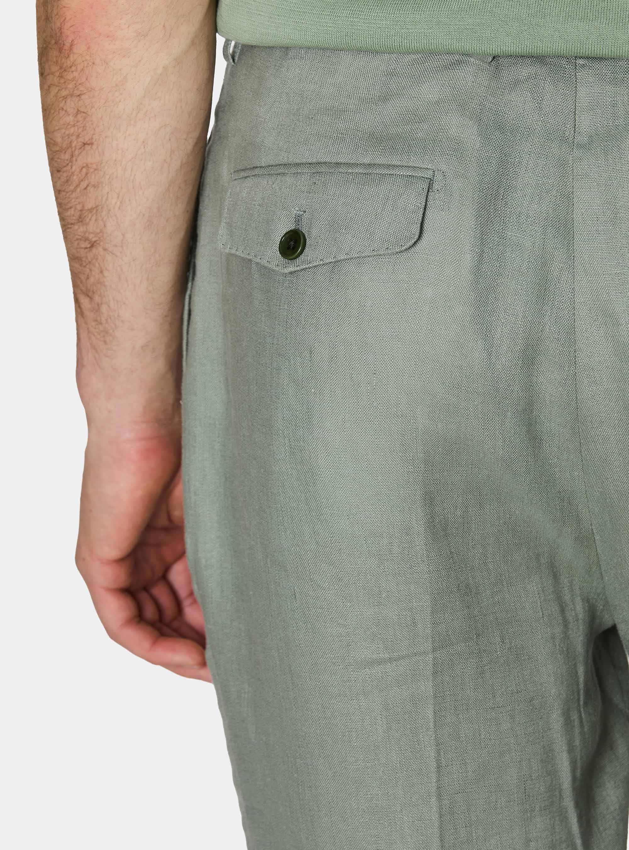 Pantal&oacute;n de lino puro con doble pinza, SALVIA 0602C