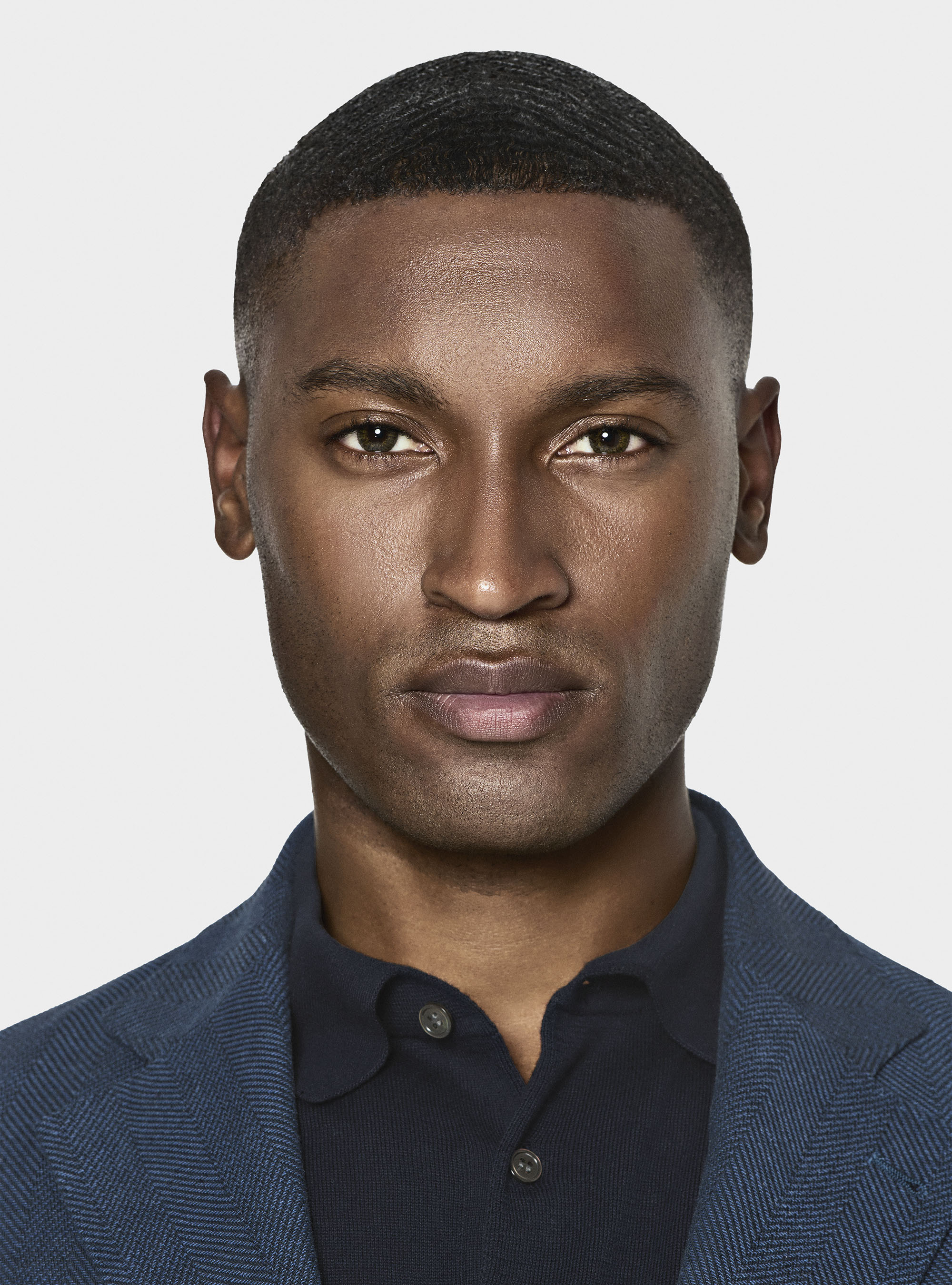 Herringbone blazer in linen and cotton, NAVY BLUE