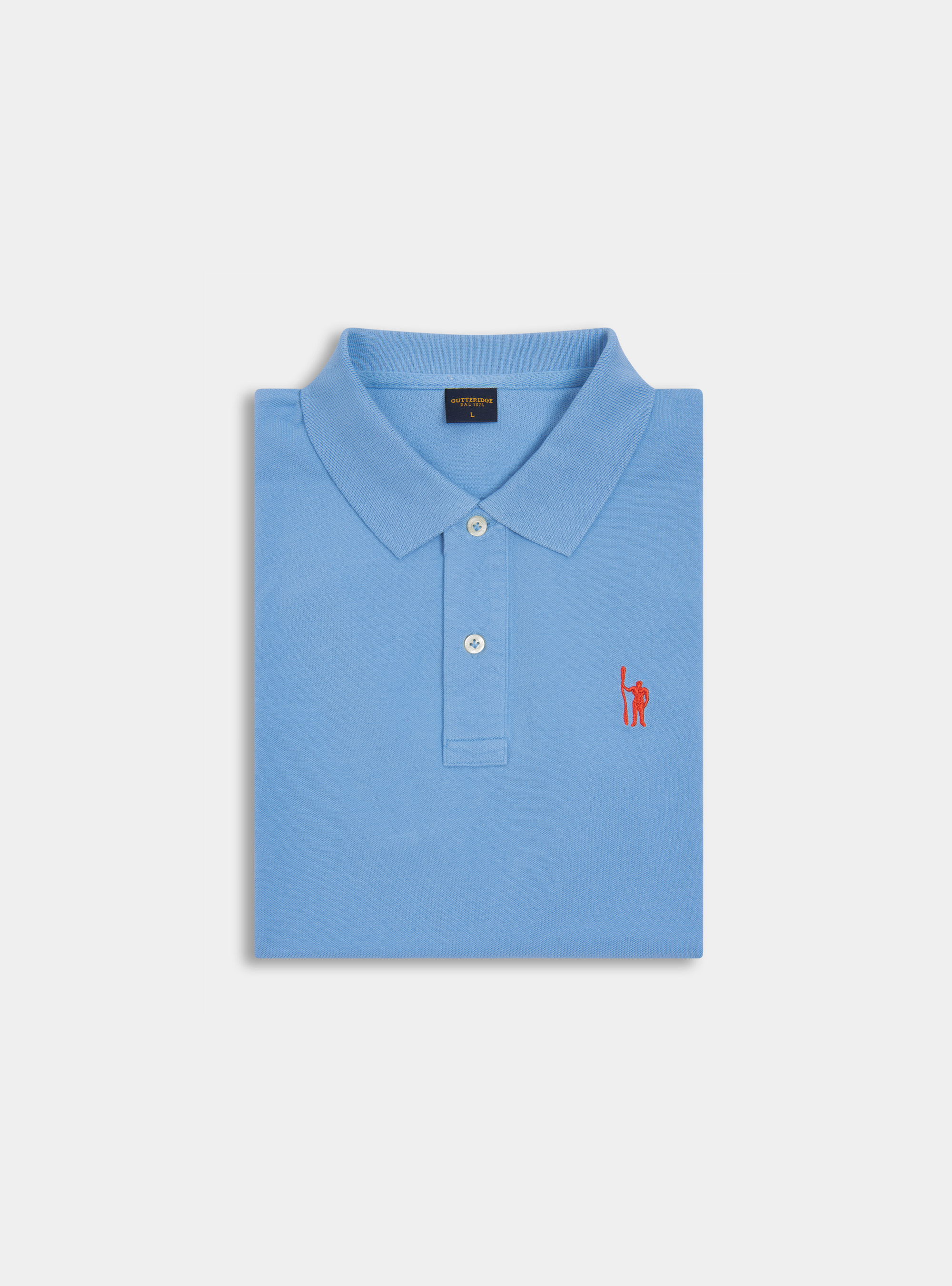 Classic cotton pique polo with embroidery, LIGHT BLUE