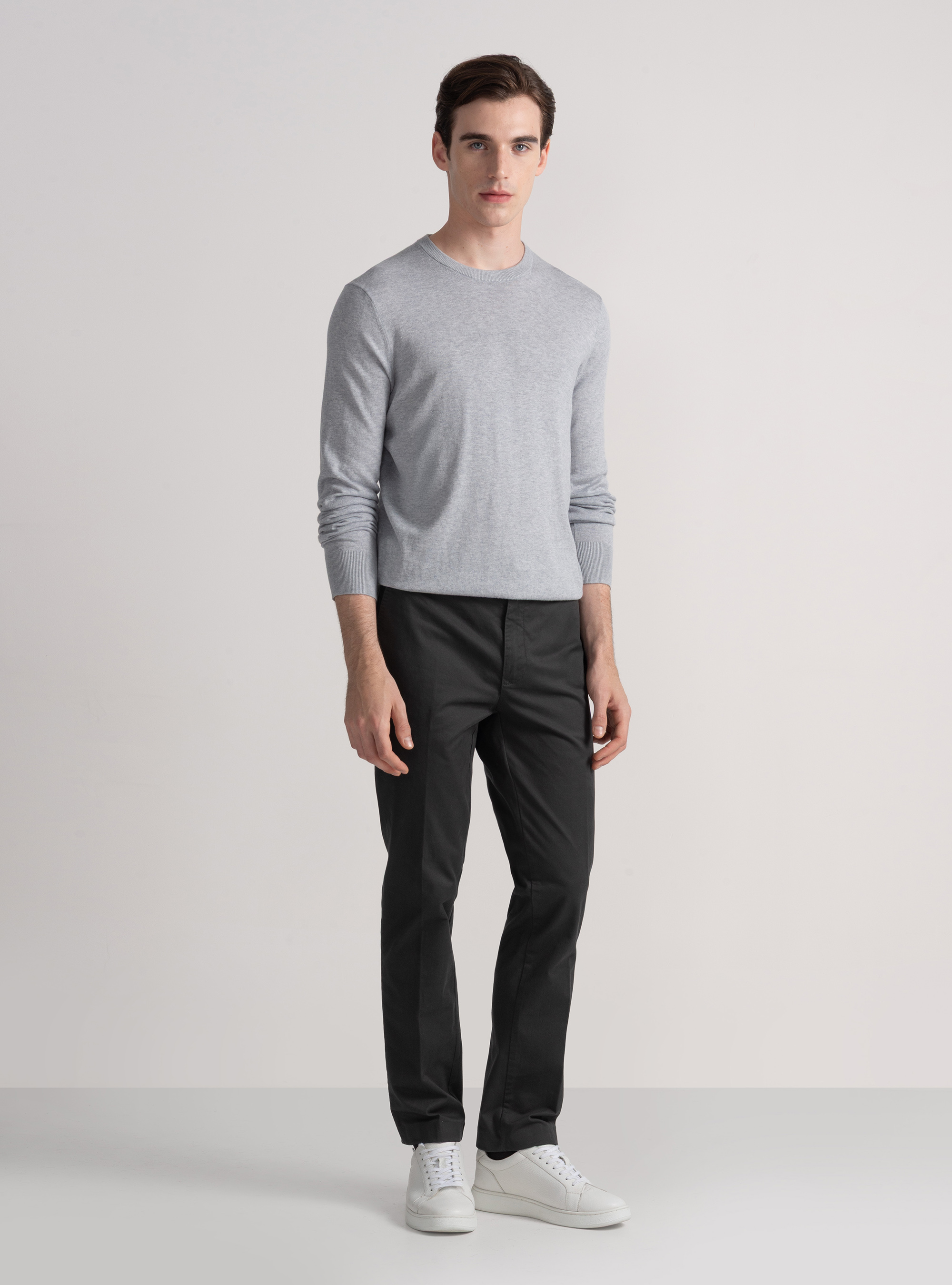 Crew-neck sweater in cotton silk and cashmere, GRIGIO MELANGE 0151C