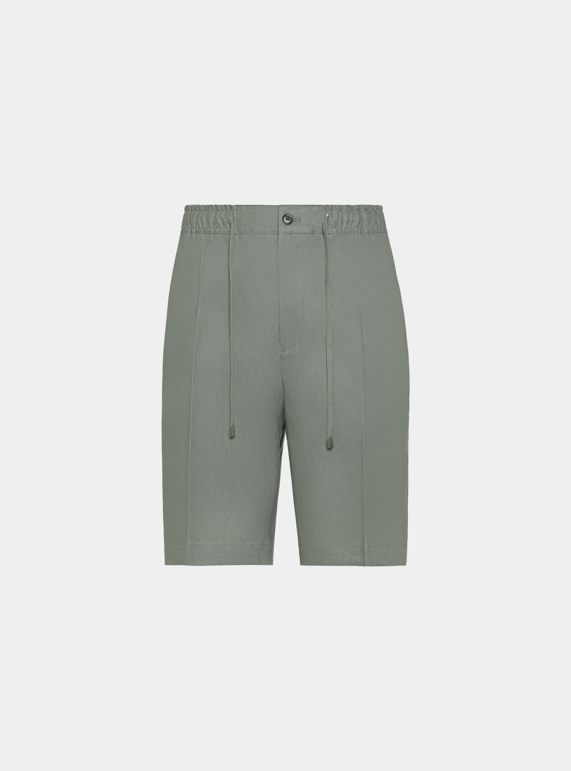 Linen Bermuda shorts with elastic and drawstring, SALVIA 0602C