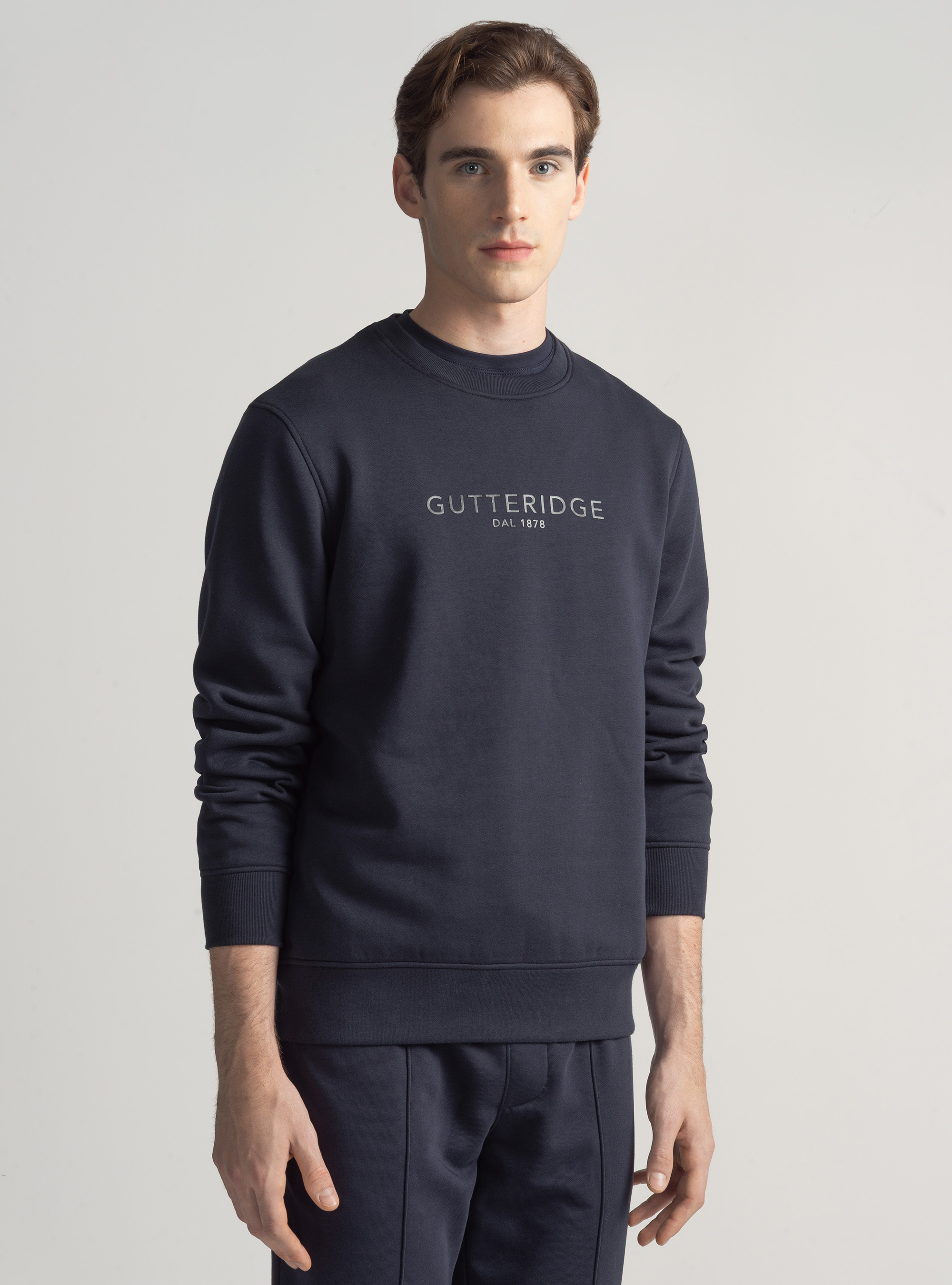 Crew-neck sweatshirt with logo, NAVY BLUE