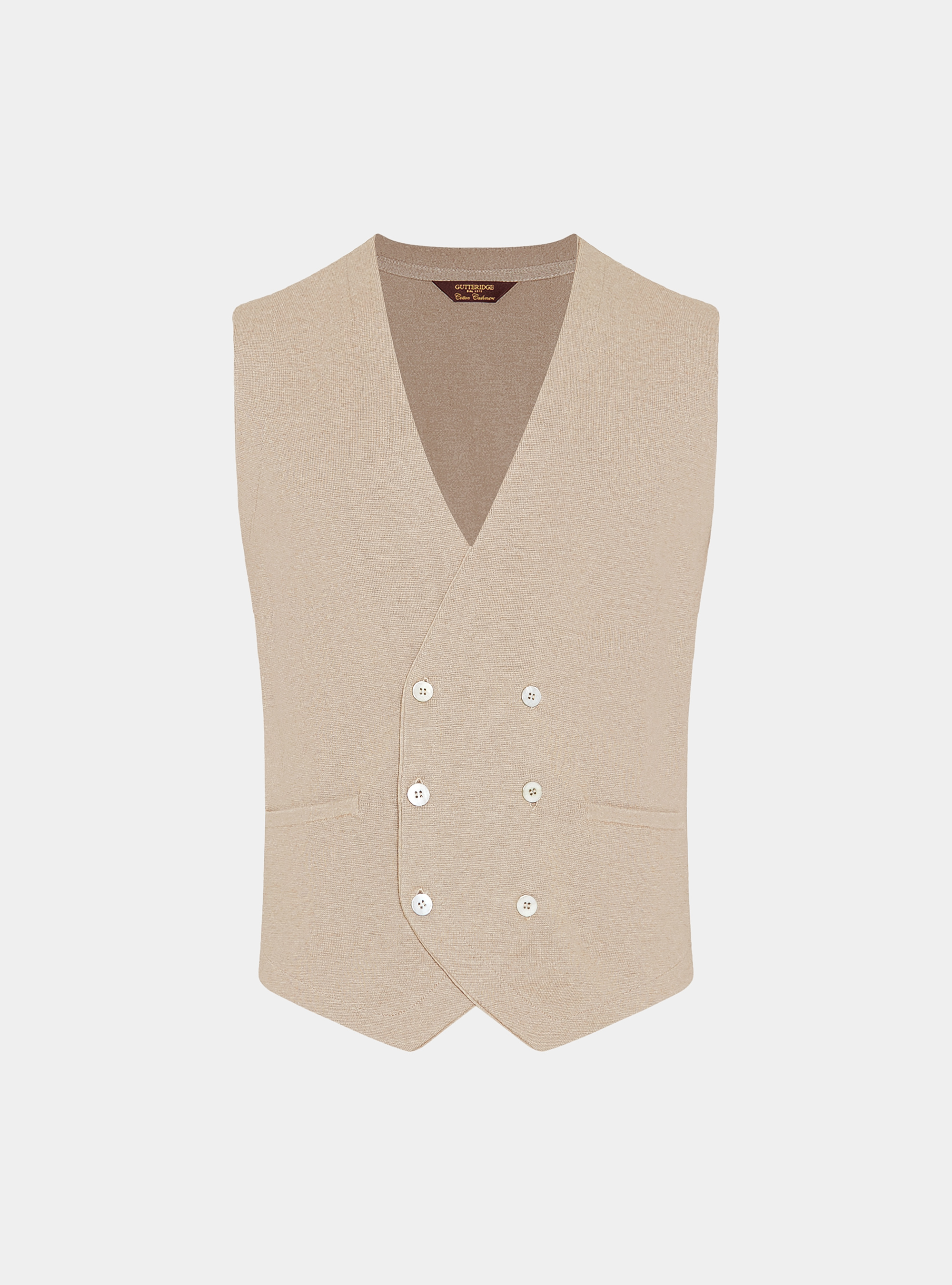 Double-breasted cotton and cashmere knit gilet, SAND